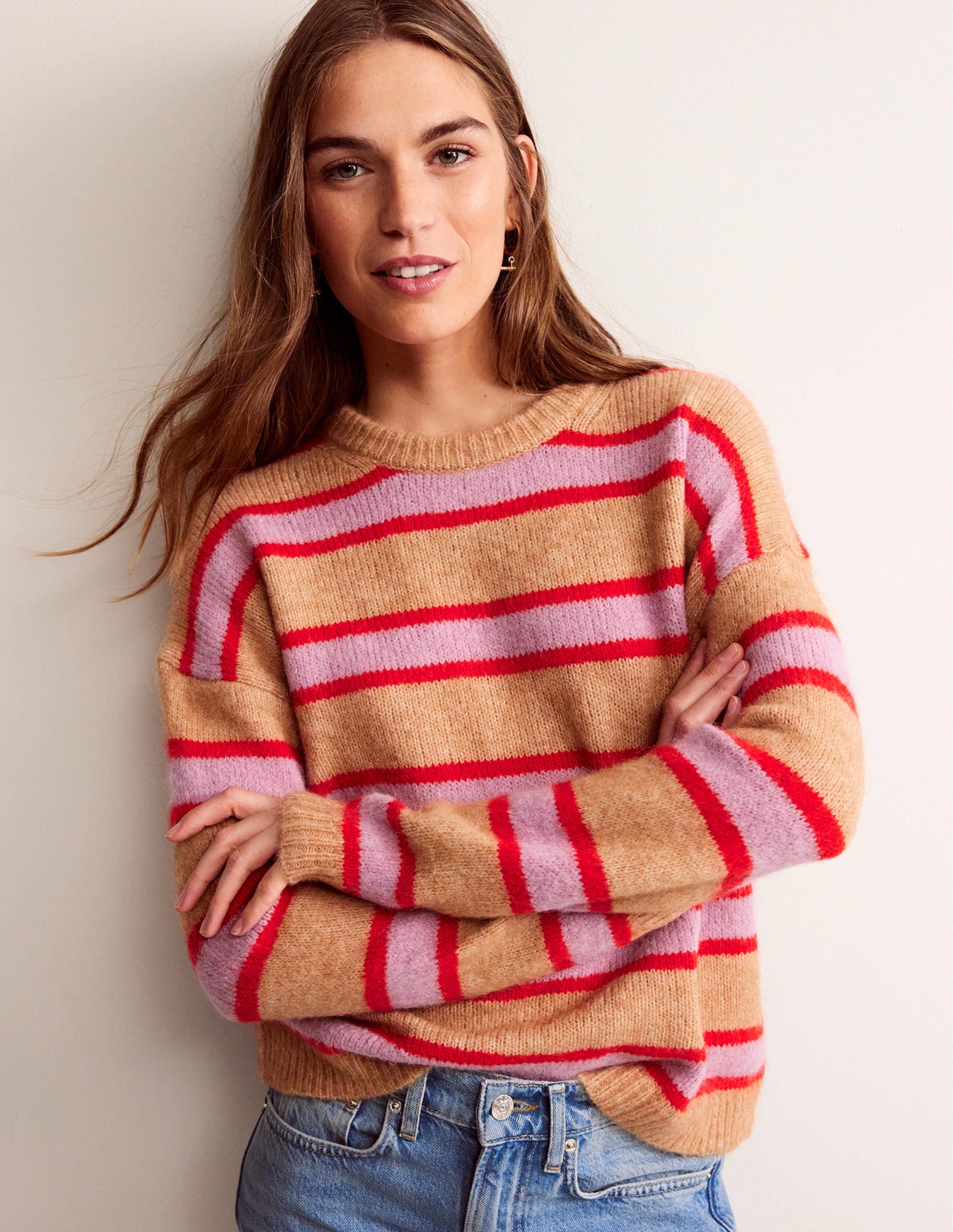 Rosemary Relaxed Sweater-Camel Marl, Strawberry Sherbet - Image 4