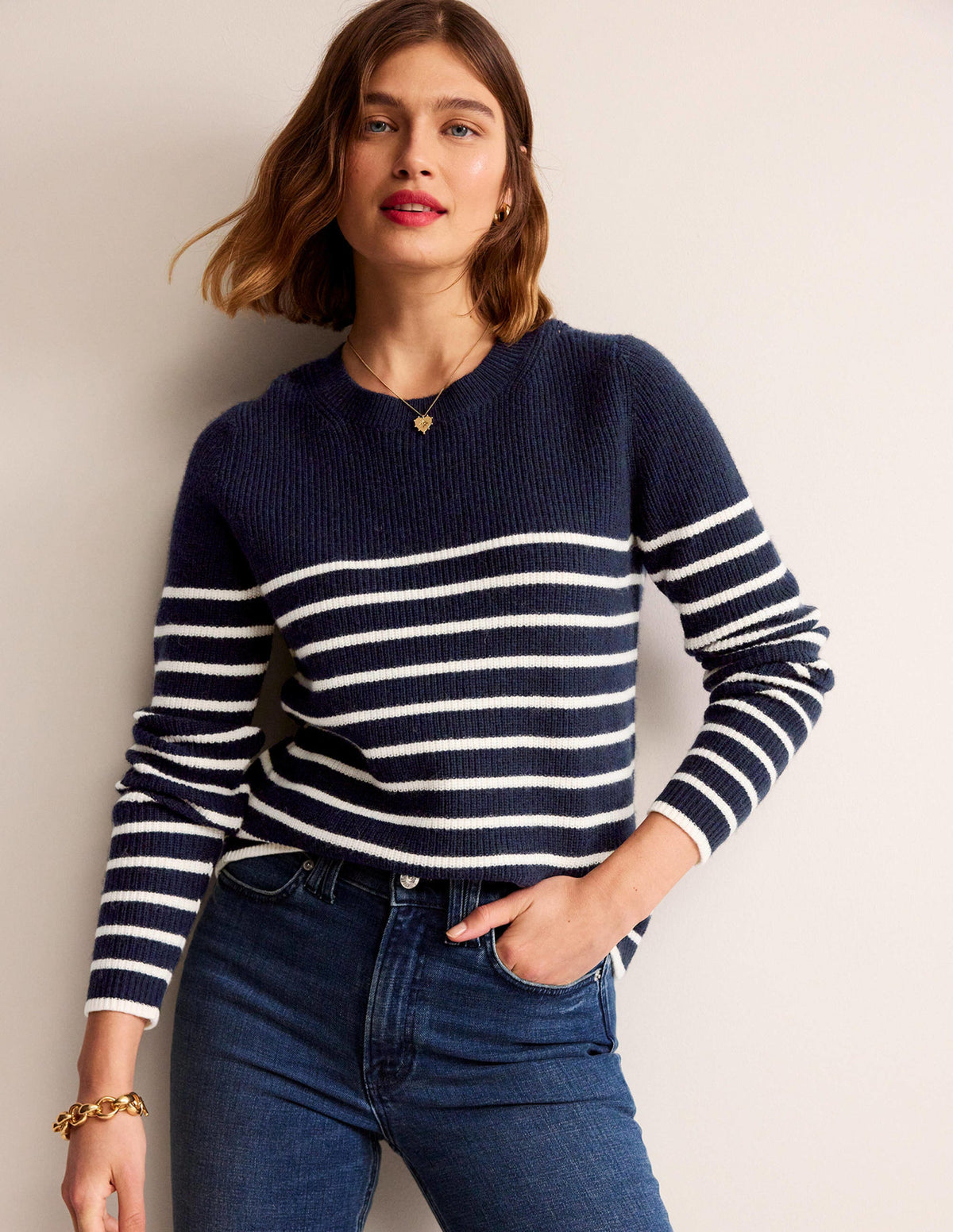 Francesca Stripe Jumper-Navy and Ivory Stripe-1