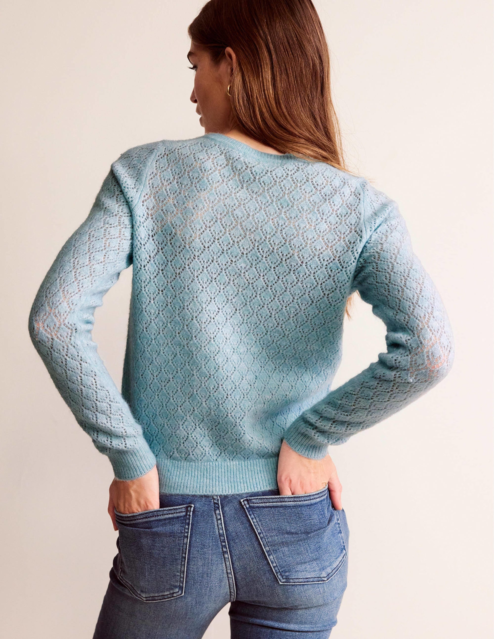 Fluffy Henley Pointelle Jumper-Gulf Stream - Image 3
