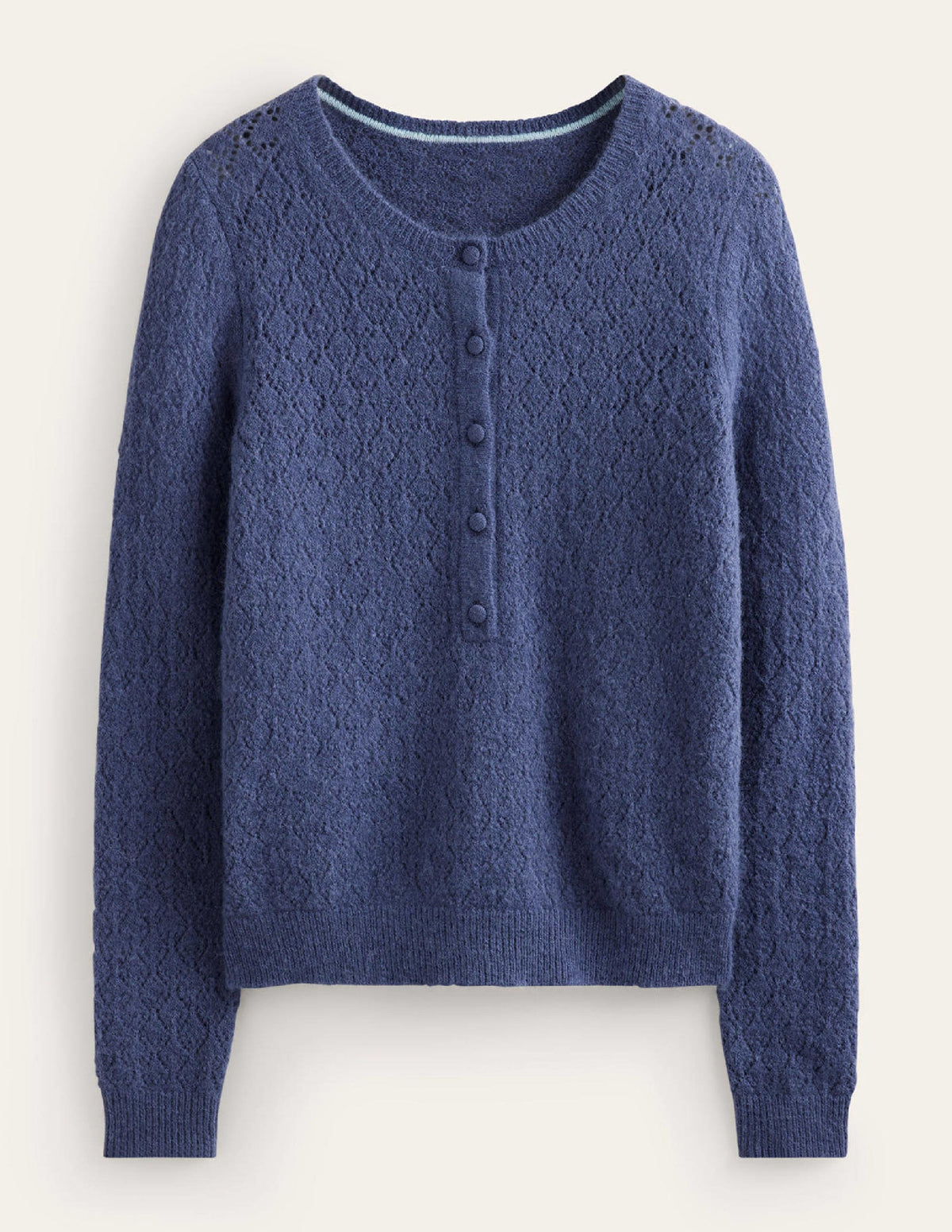 Fluffy Henley Pointelle Jumper-Nightshadow Blue-5