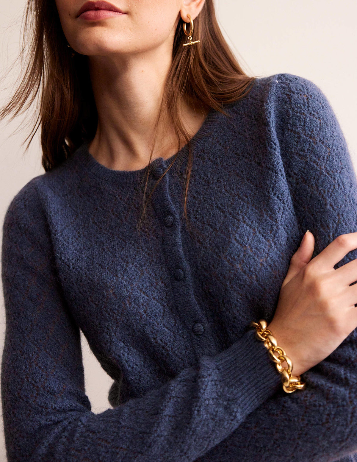 Fluffy Henley Pointelle Jumper-Nightshadow Blue - Image 2