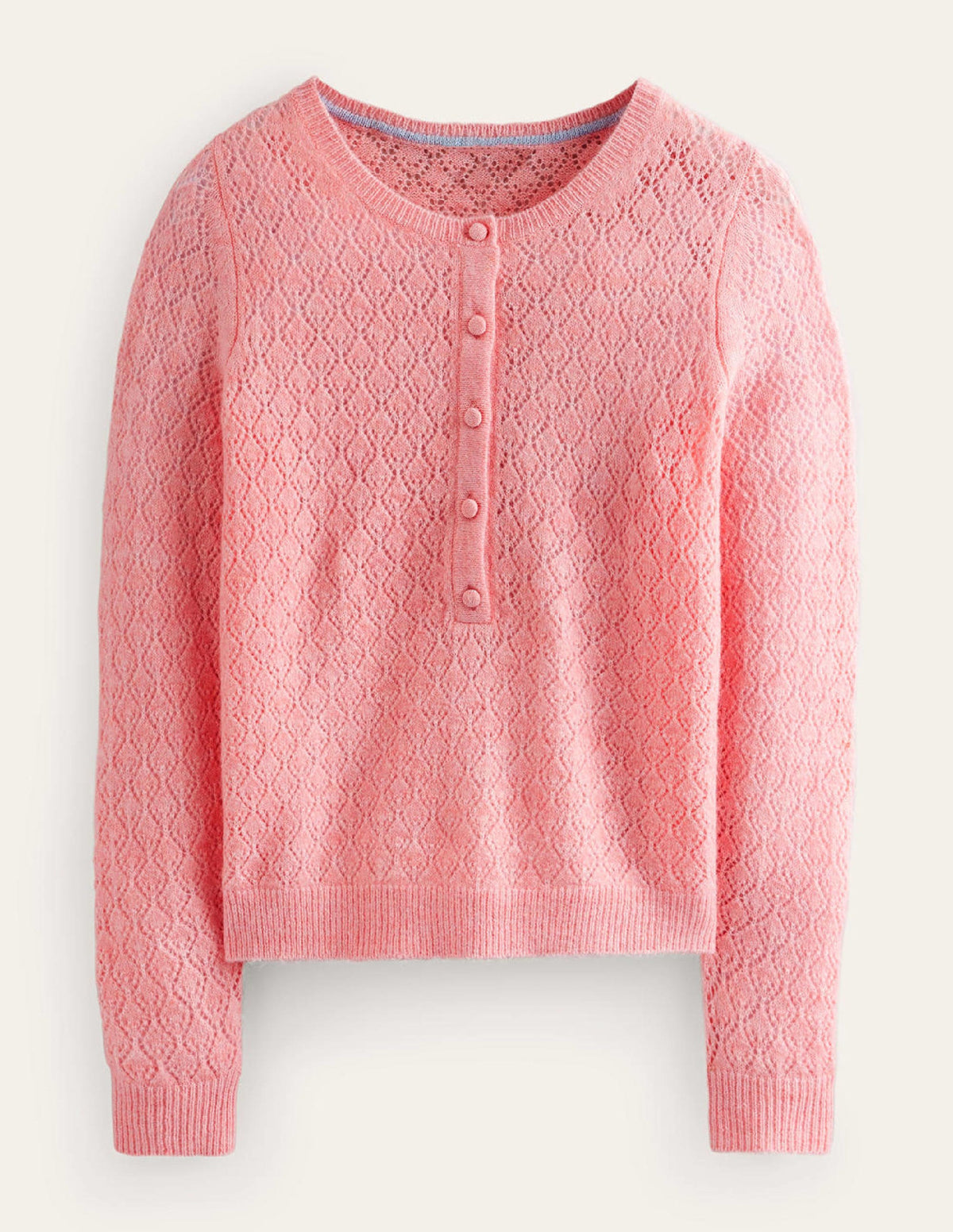 Fluffy Henley Pointelle Jumper-Dahlia Pink - Image 5