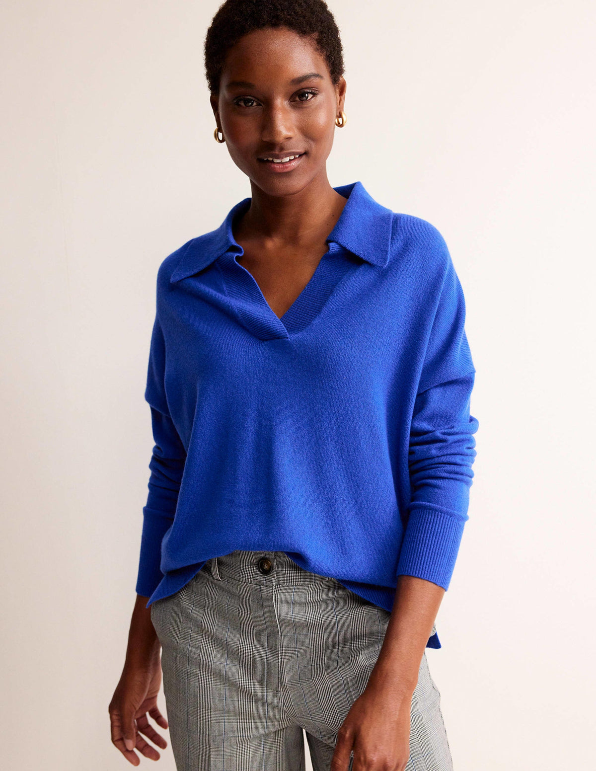Collared Cashmere Henley-Cobalt - Image 1