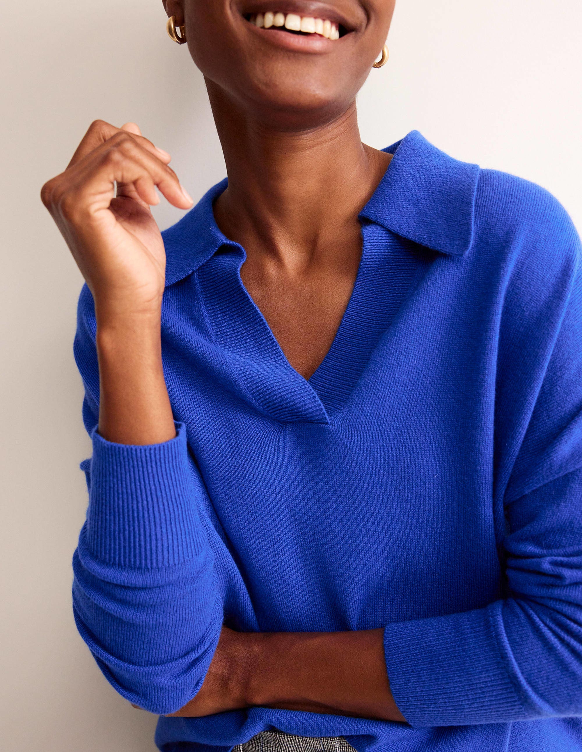 Collared Cashmere Henley-Cobalt - Image 2