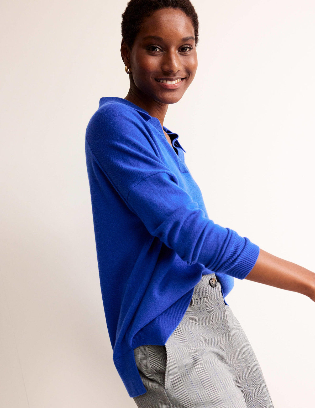 Collared Cashmere Henley-Cobalt - Image 4