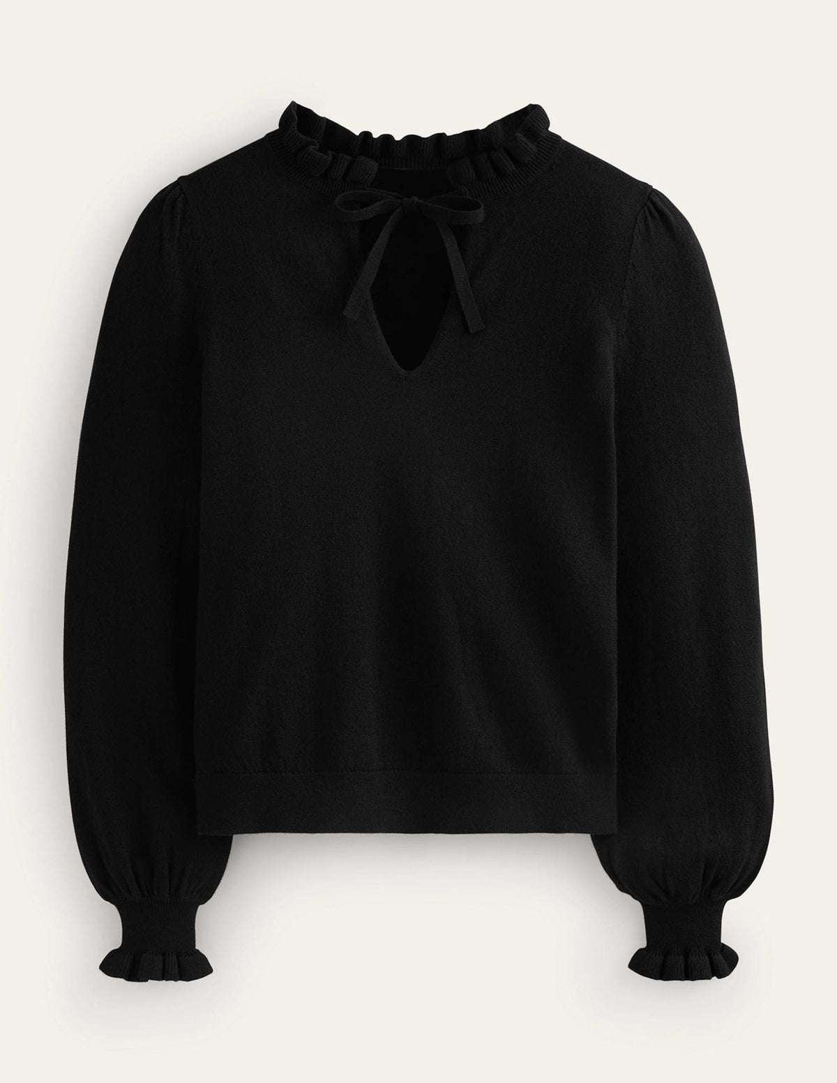 Ruffle Tie-Neck Sweater-Black-5