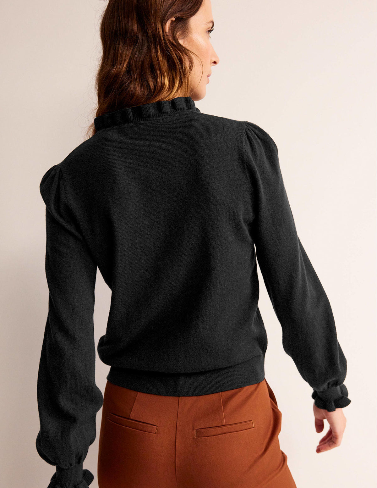Ruffle Tie-Neck Sweater-Black - Image 3