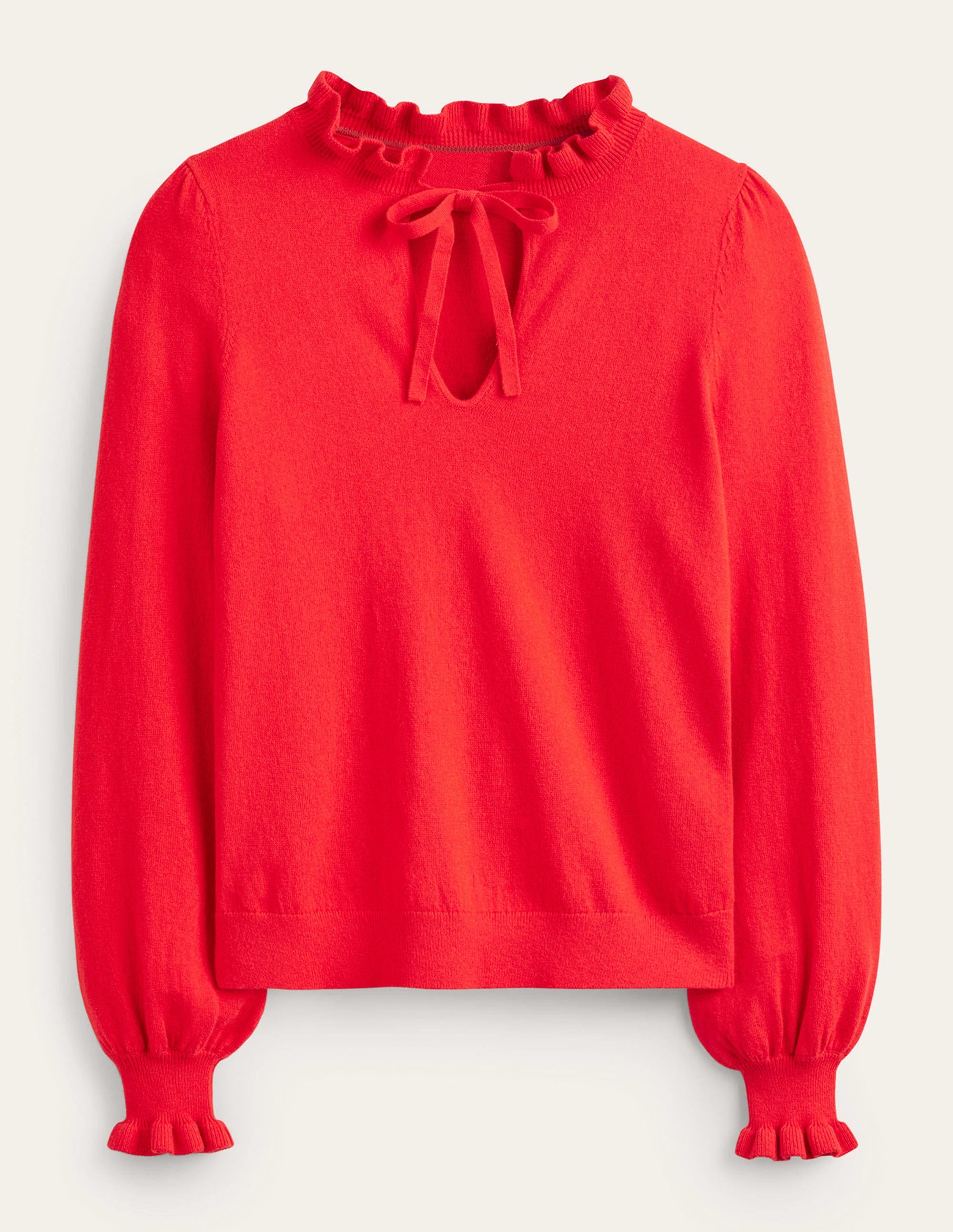 Ruffle Tie-Neck Sweater-Brilliant Red - Image 5