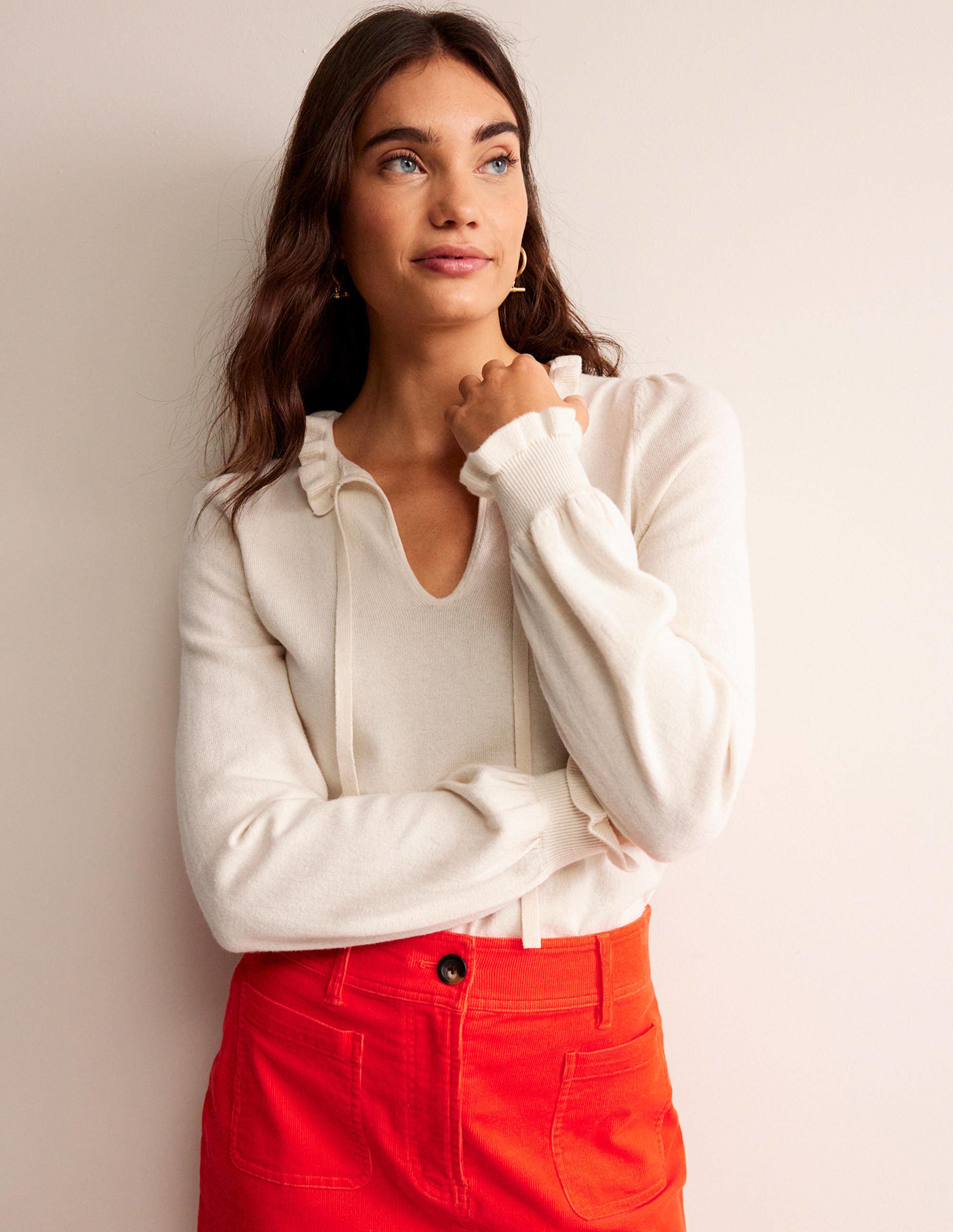 Ruffle Tie-Neck Sweater-Ivory - Image 4