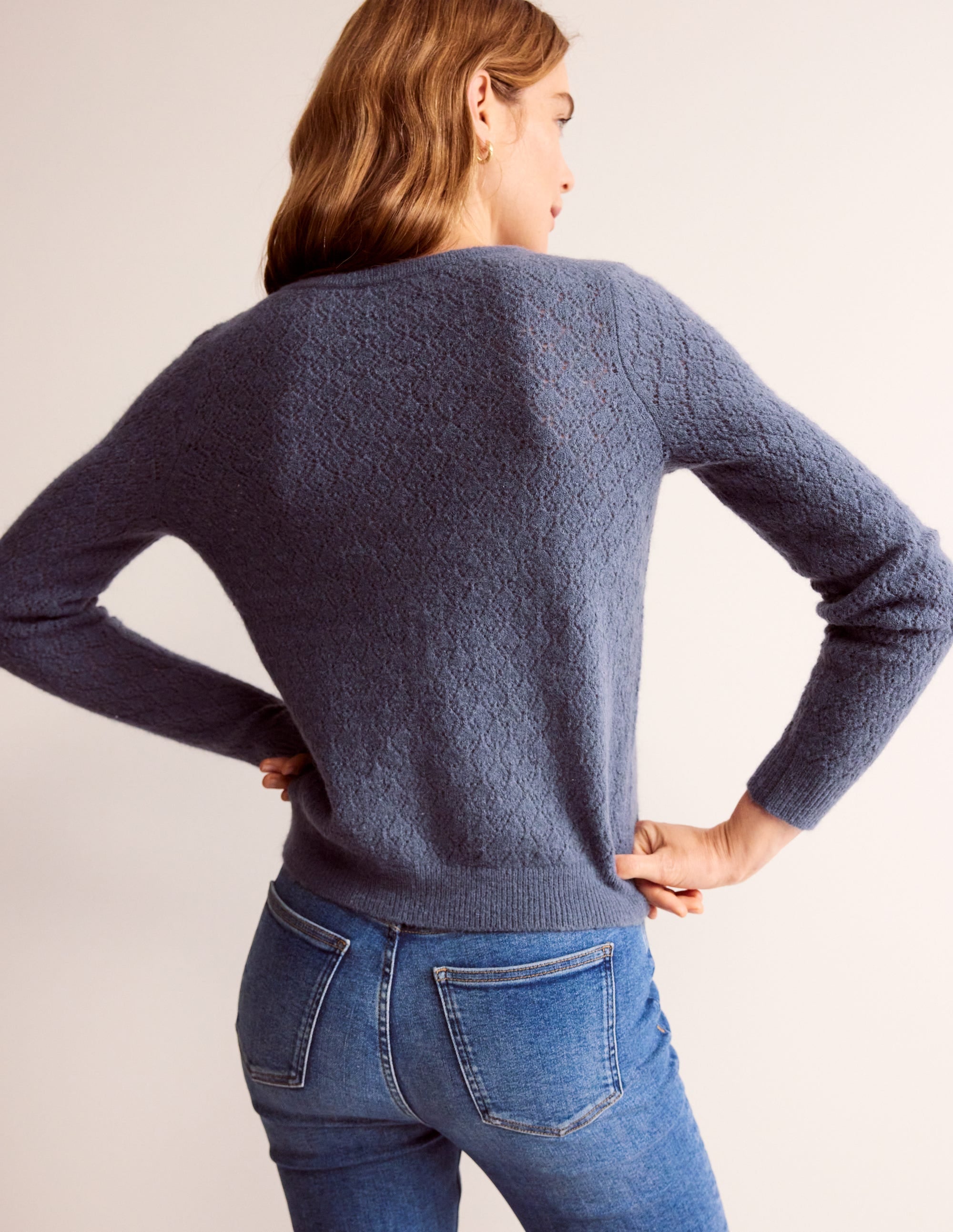 Fluffy Pointelle Cardigan-Nightshadow Blue - Image 3