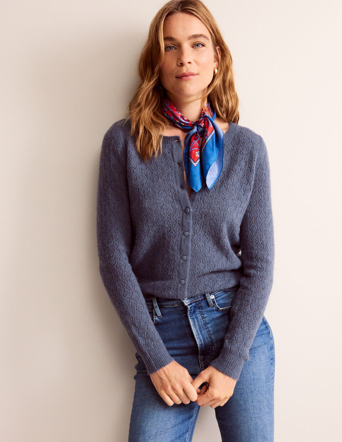 Fluffy Pointelle Cardigan-Nightshadow Blue - Image 4