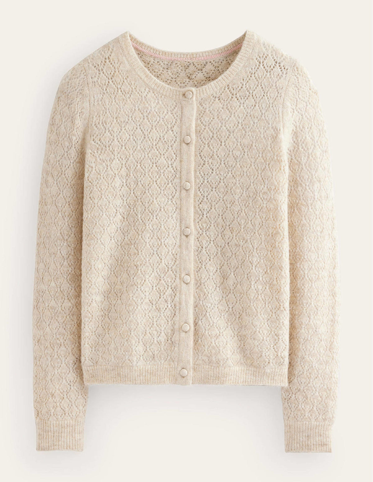 Fluffy Pointelle Cardigan-Oatmeal Melange - Image 6