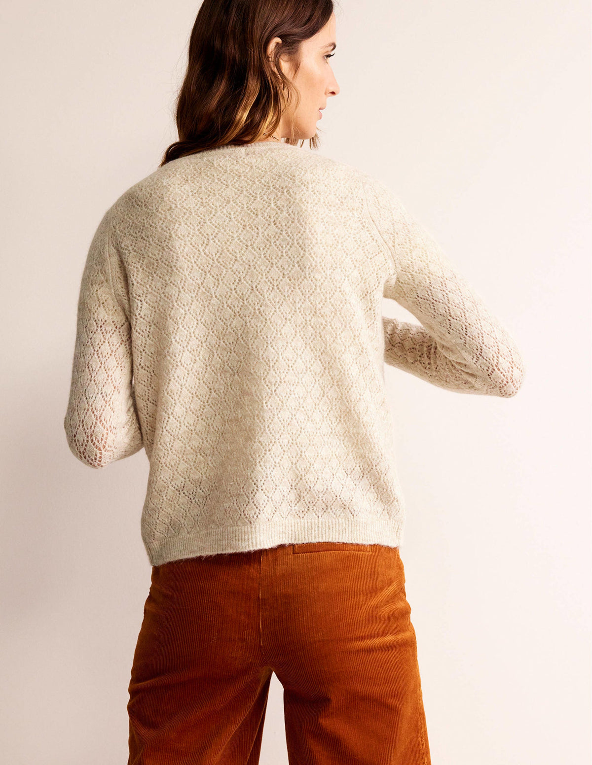 Fluffy Pointelle Cardigan-Oatmeal Melange - Image 3