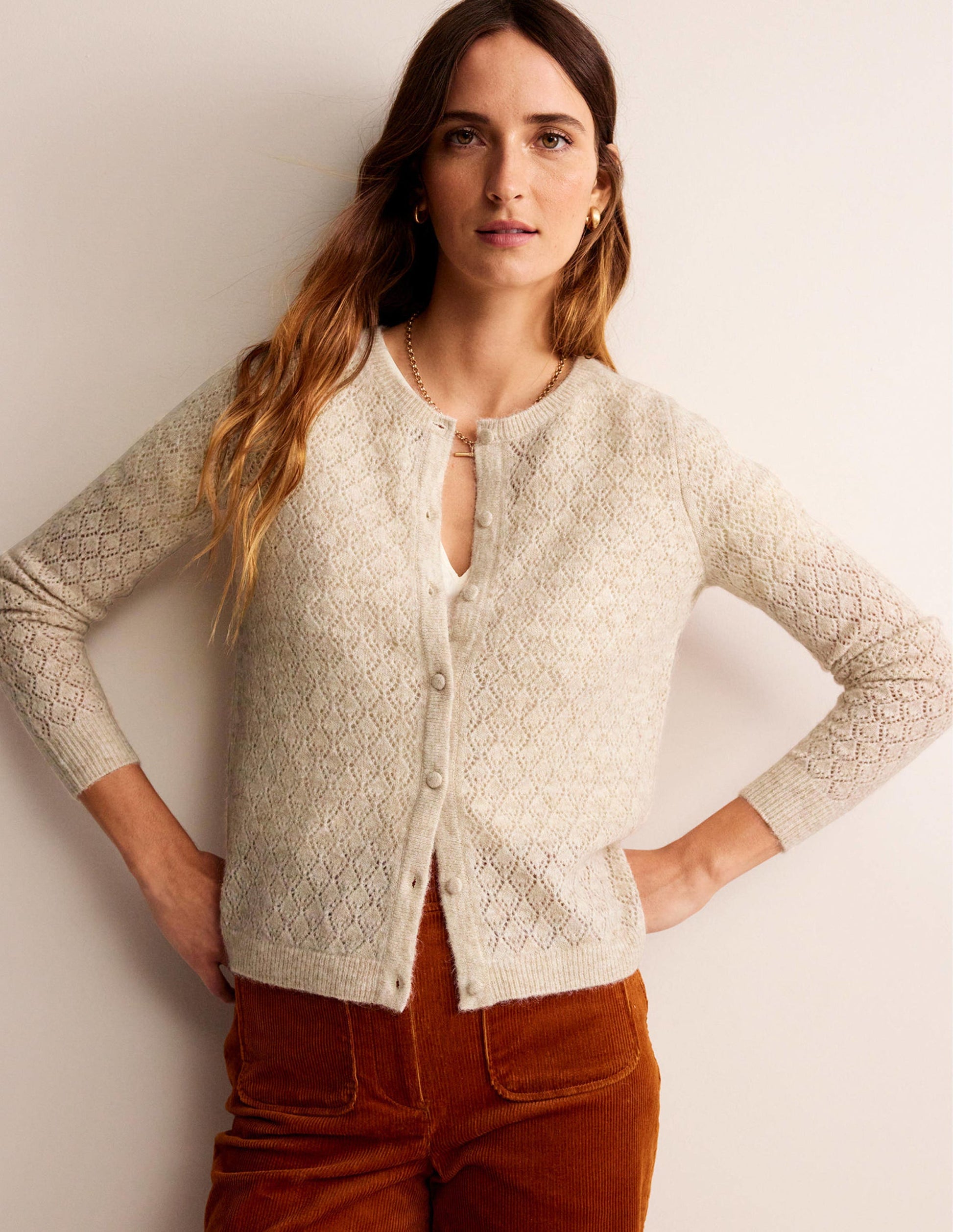 Fluffy Pointelle Cardigan-Oatmeal Melange-4