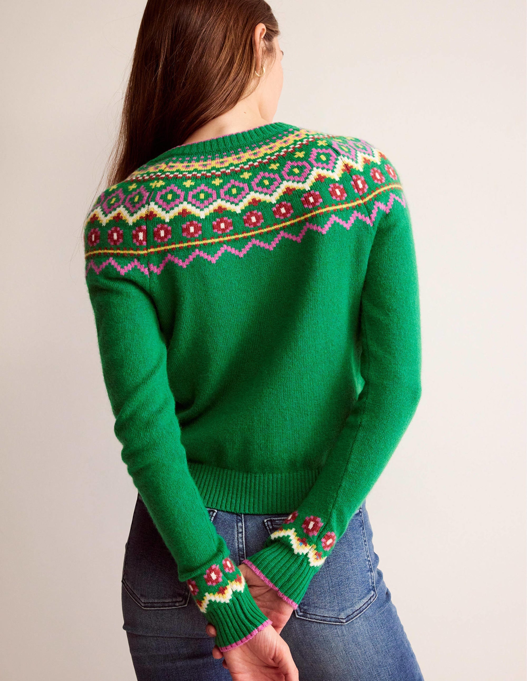 Edie Fair Isle Cardigan-Green Fair Isle - Image 3