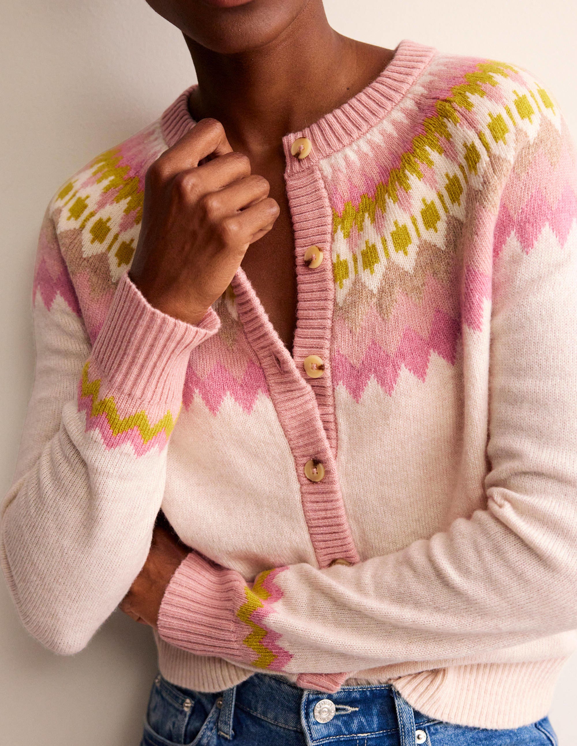Edie Fair Isle Cardigan-Oatmeal Melange Fair Isle - Image 2