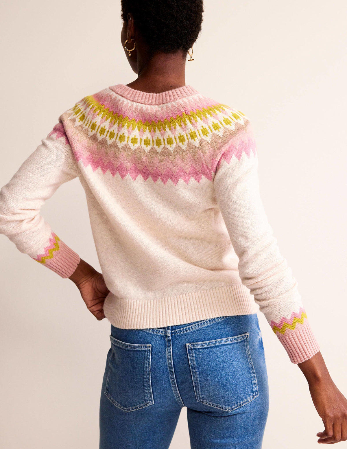 Edie Fair Isle Cardigan-Oatmeal Melange Fair Isle - Image 3
