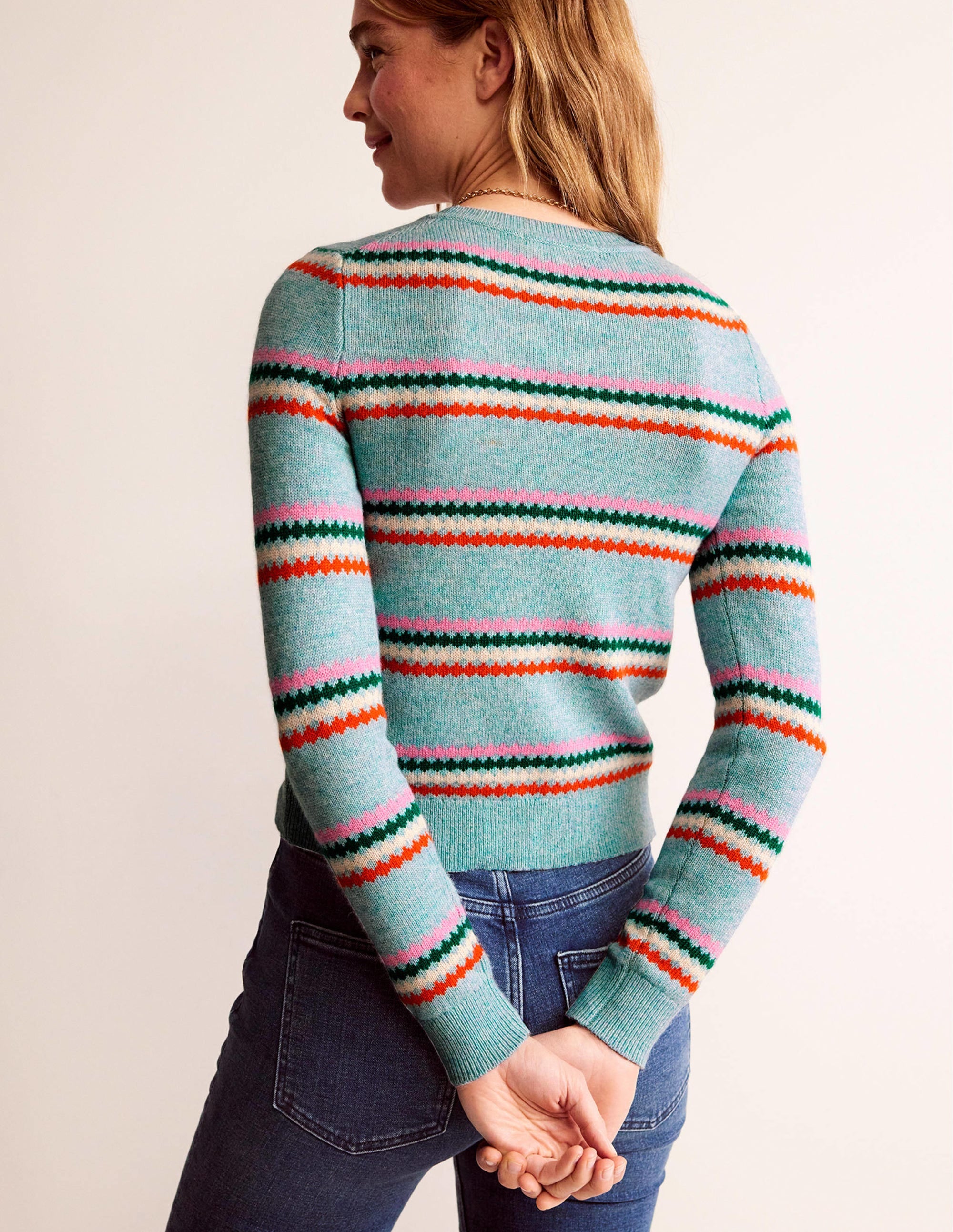 Edie Fair Isle Sweater-Blue Diamond Stripe - Image 3