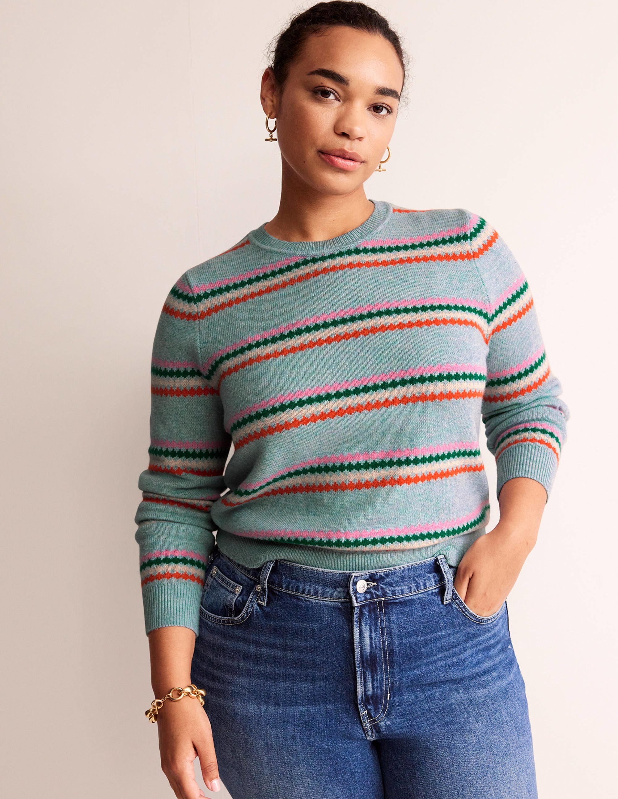 Edie Fair Isle Sweater-Blue Diamond Stripe - Image 5