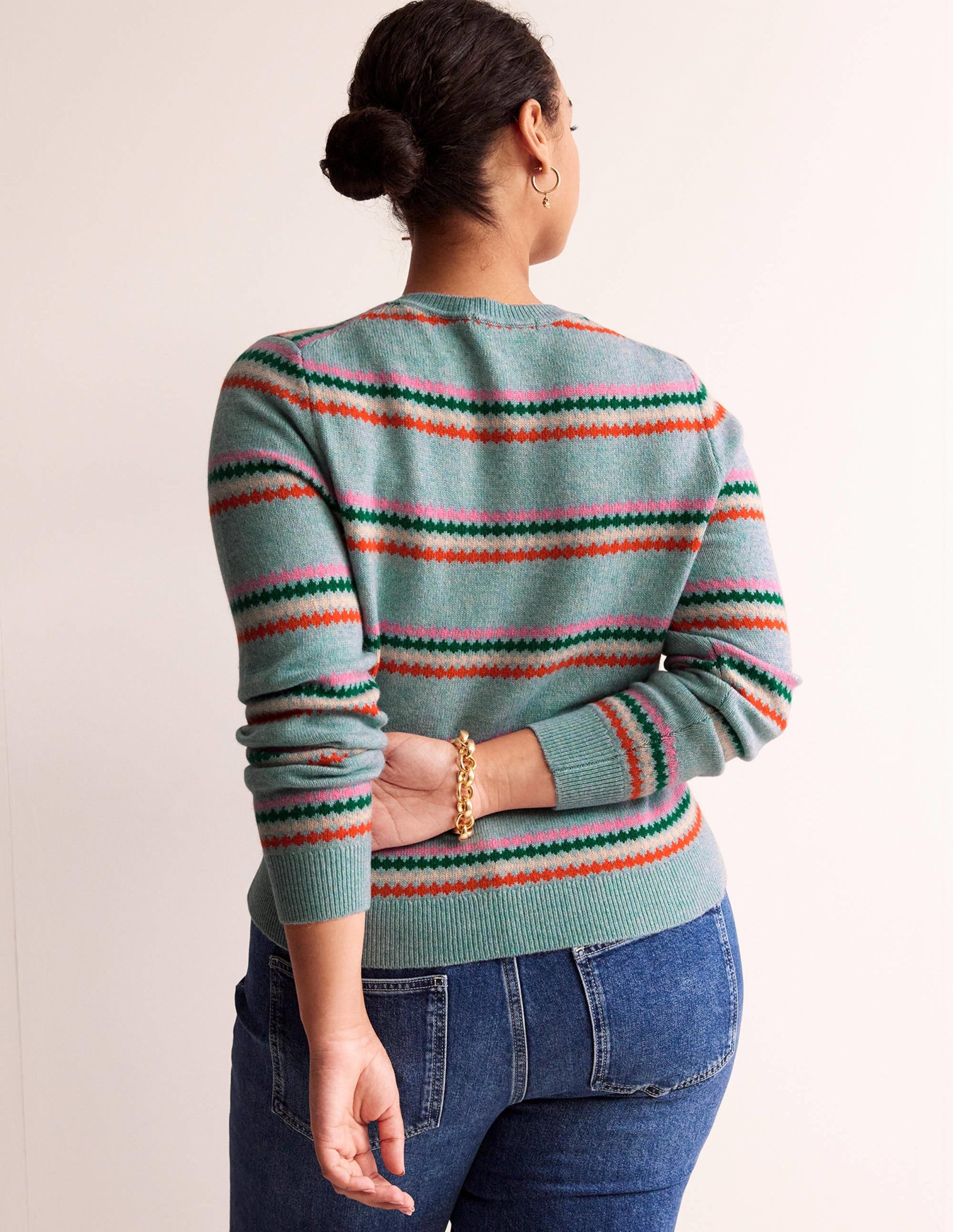 Edie Fair Isle Sweater-Blue Diamond Stripe - Image 6