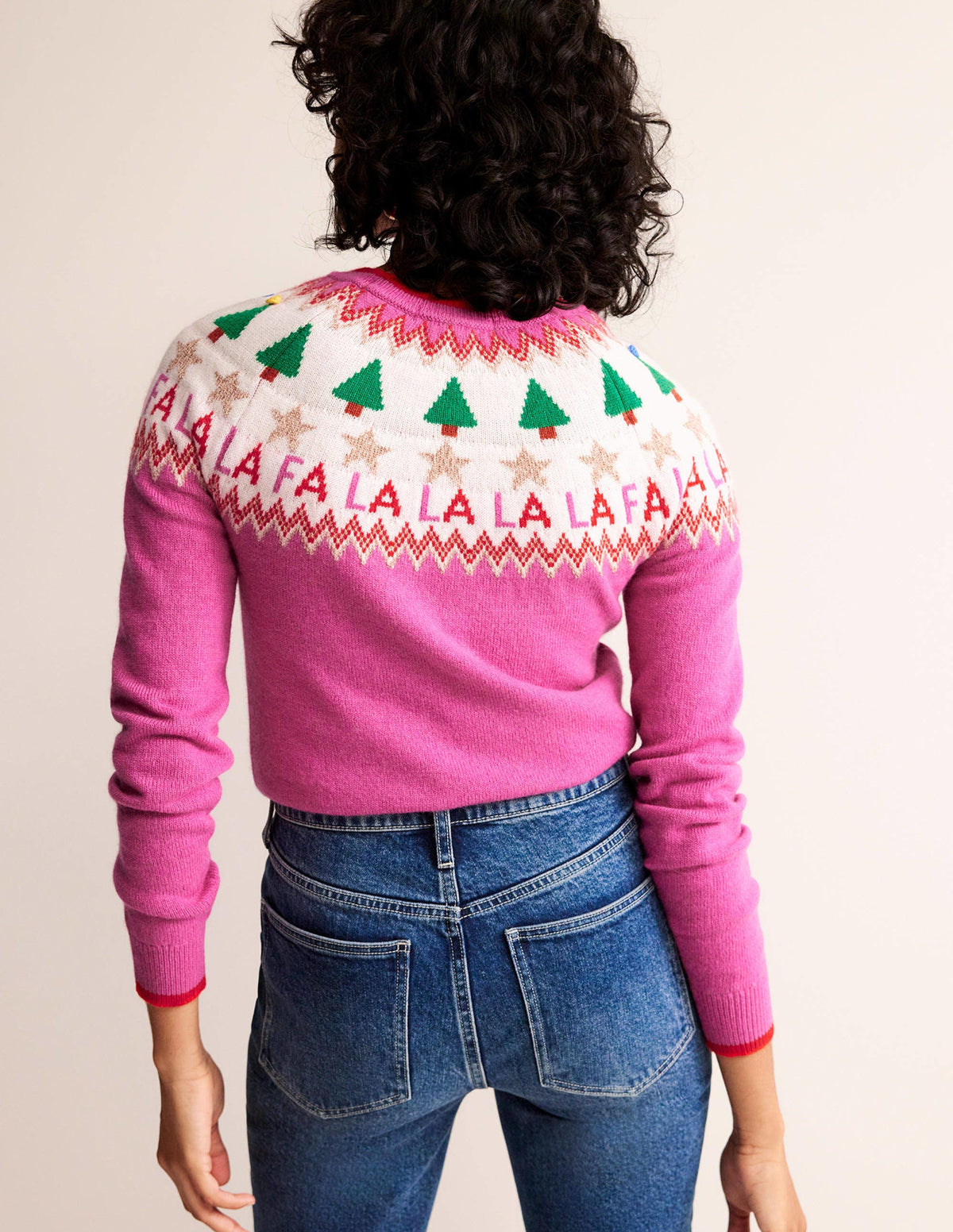 Edie Fair Isle Sweater-Vibrant Pink Fair Isle - Image 3