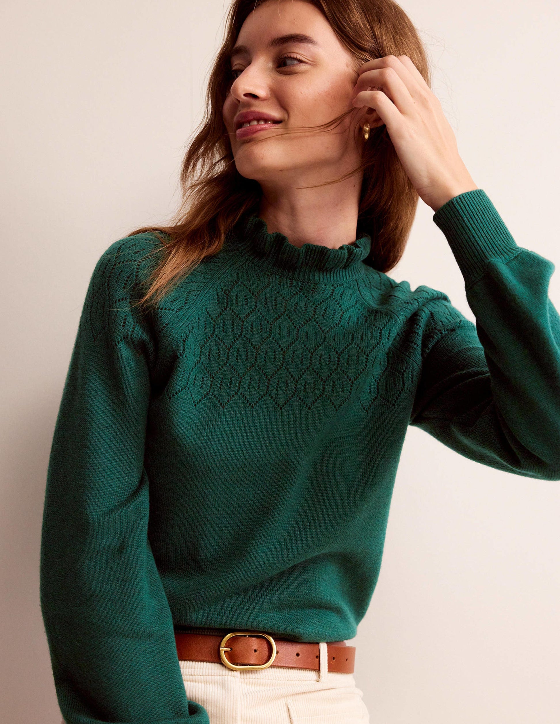 Pointelle Detailed Sweater-Emerald Night-1