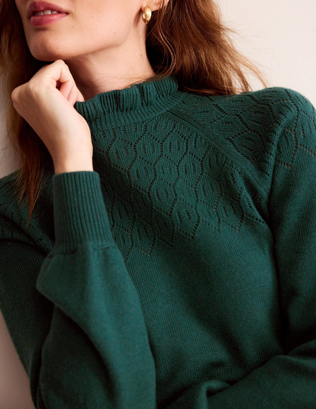 Pointelle Detailed Sweater-Emerald Night - Image 2