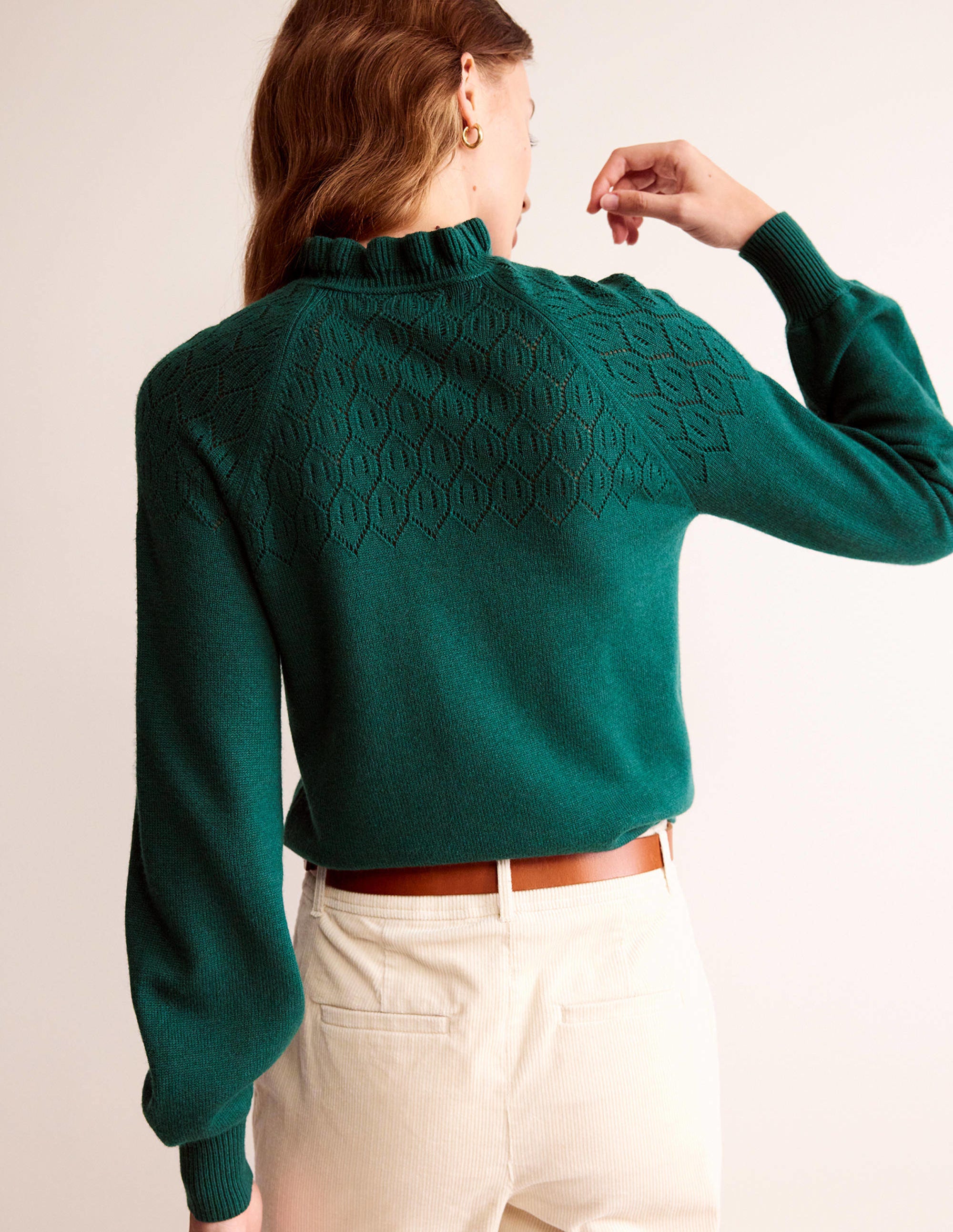 Pointelle Detailed Sweater-Emerald Night - Image 3
