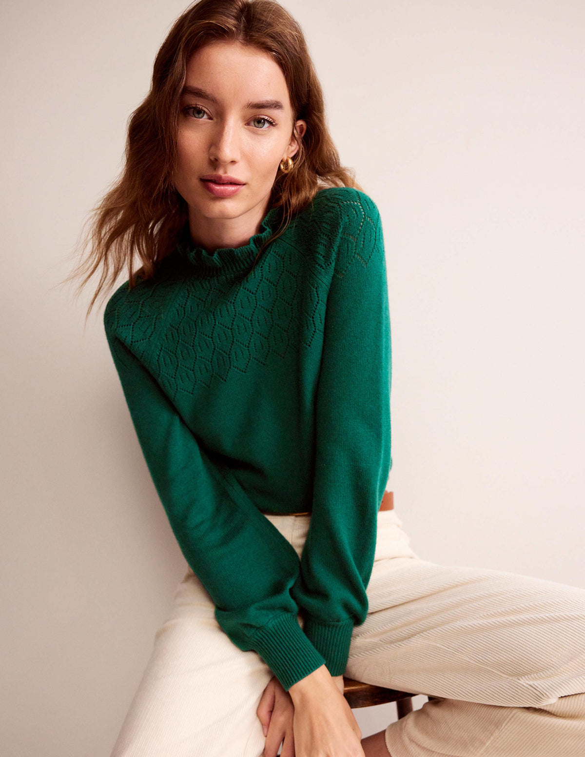 Pointelle Detailed Sweater-Emerald Night - Image 4