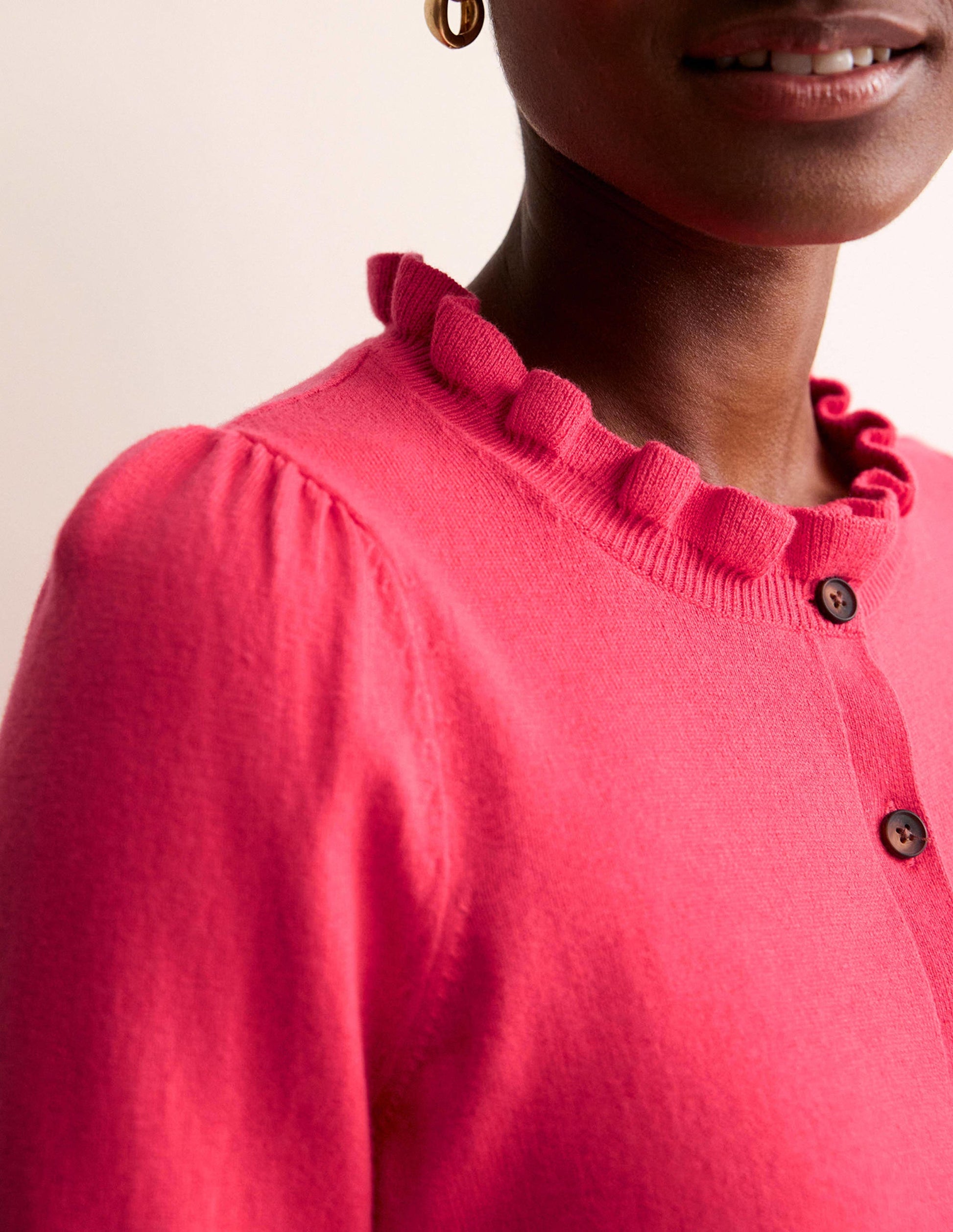 Ruffle-Neck Cardigan-Raspberry-2