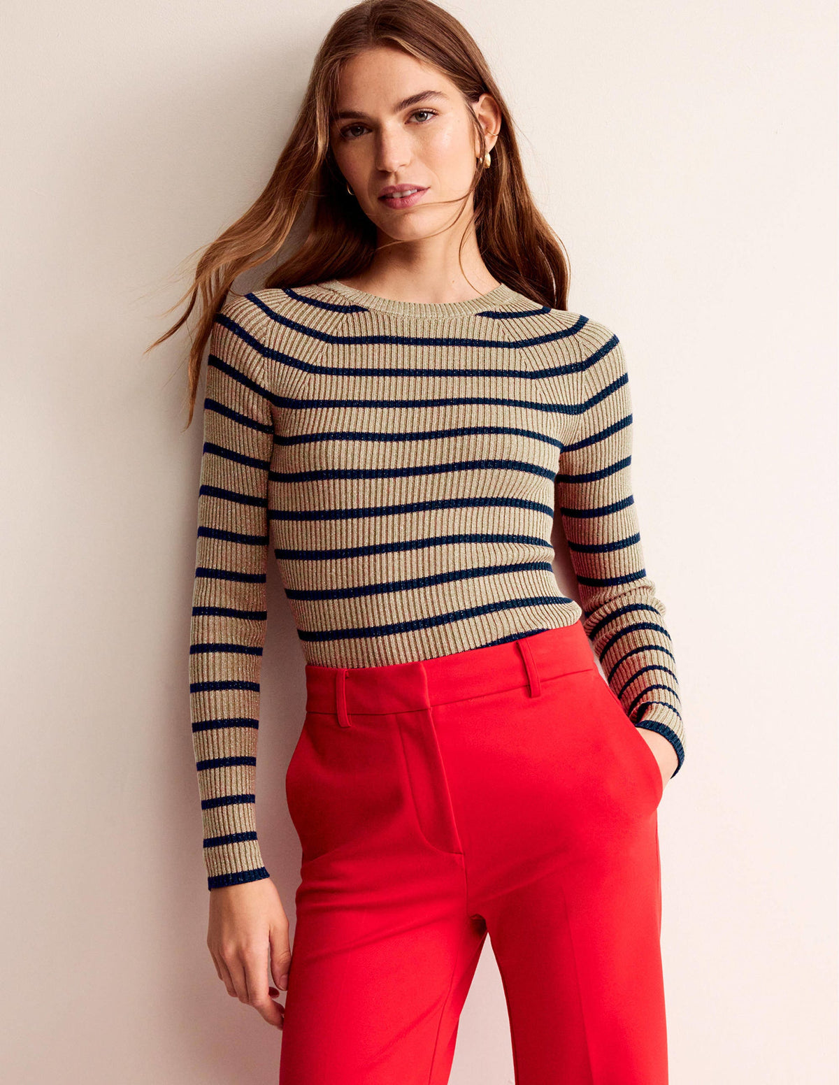 Effie Sparkle Stripe Sweater-Camel and Navy Stripe-1