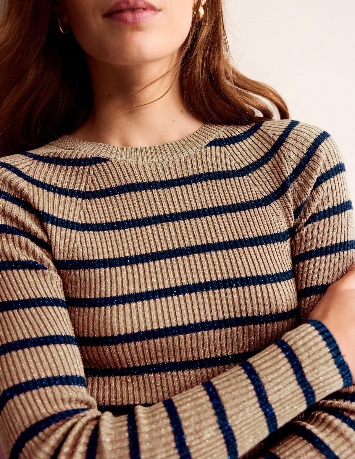 Effie Sparkle Stripe Sweater-Camel and Navy Stripe - Image 2