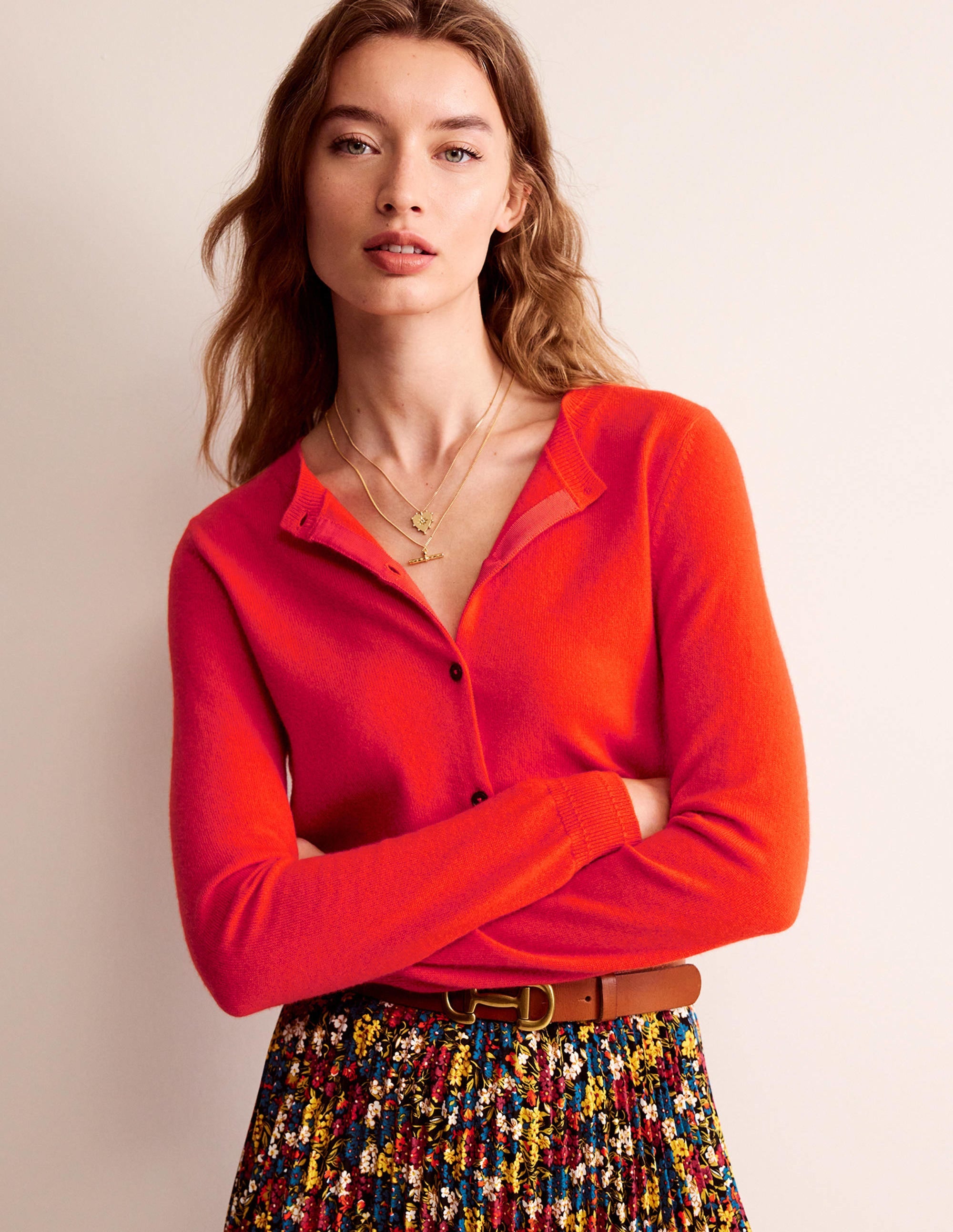 Eva Cashmere Crew Cardigan-Fiesta Orange - Image 1