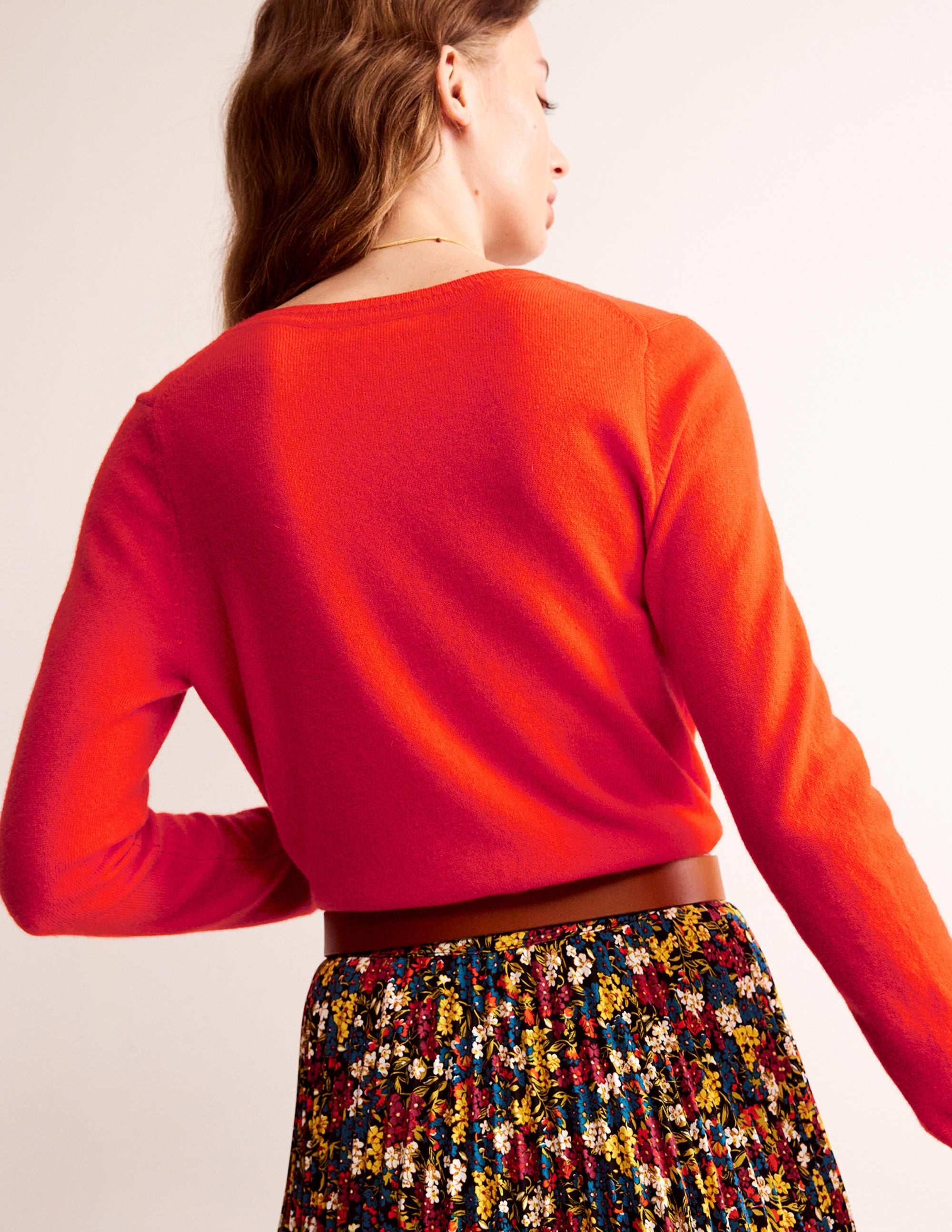 Eva Cashmere Crew Cardigan-Fiesta Orange - Image 3