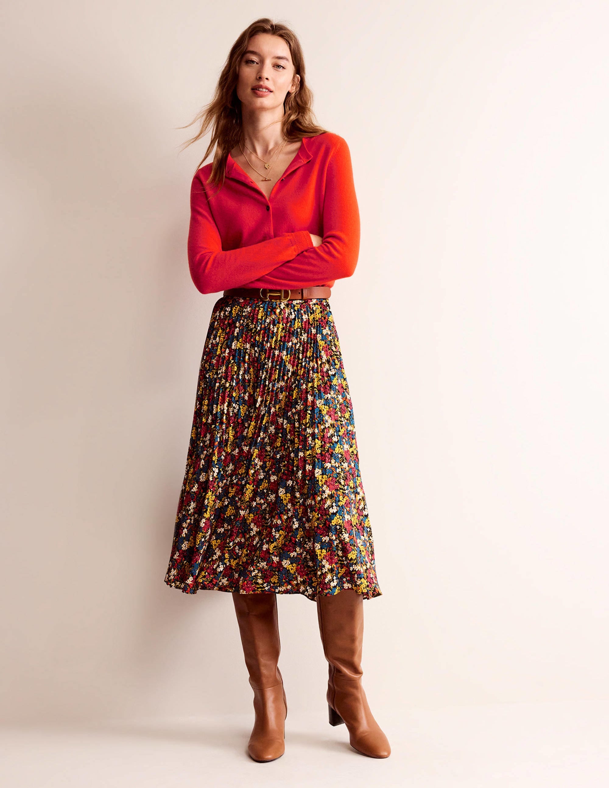 Eva Cashmere Crew Cardigan-Fiesta Orange - Image 4