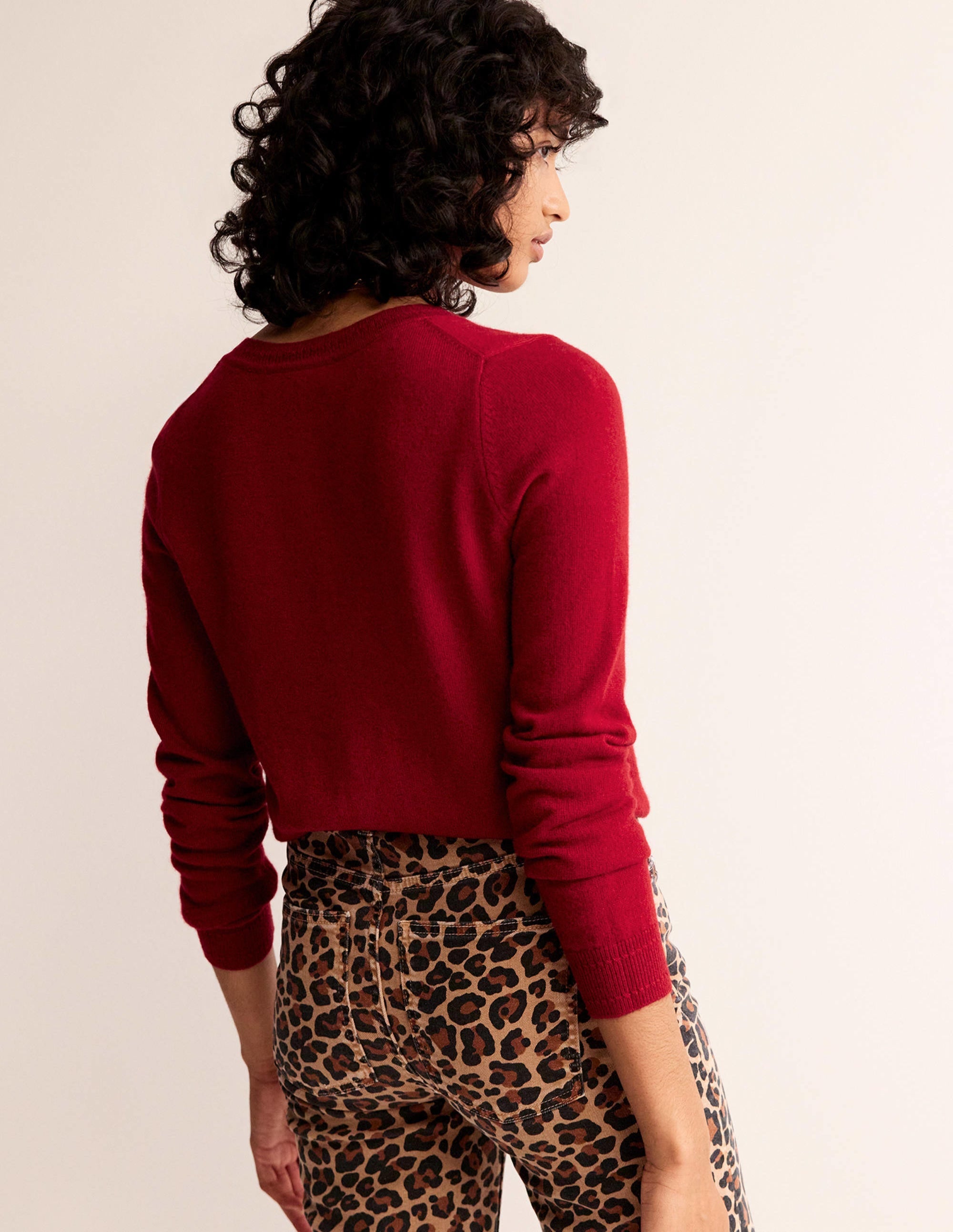 Eva Cashmere Crew Cardigan-Salsa - Image 3