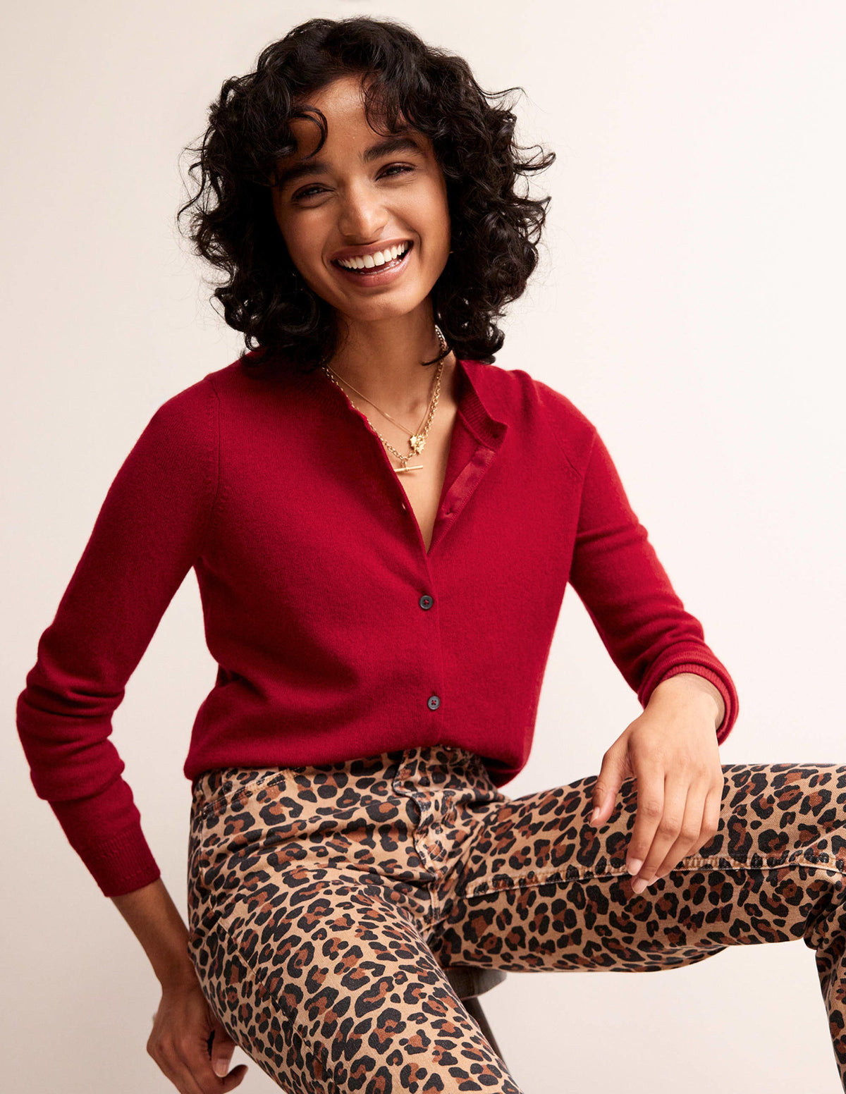 Eva Cashmere Crew Cardigan-Salsa-4