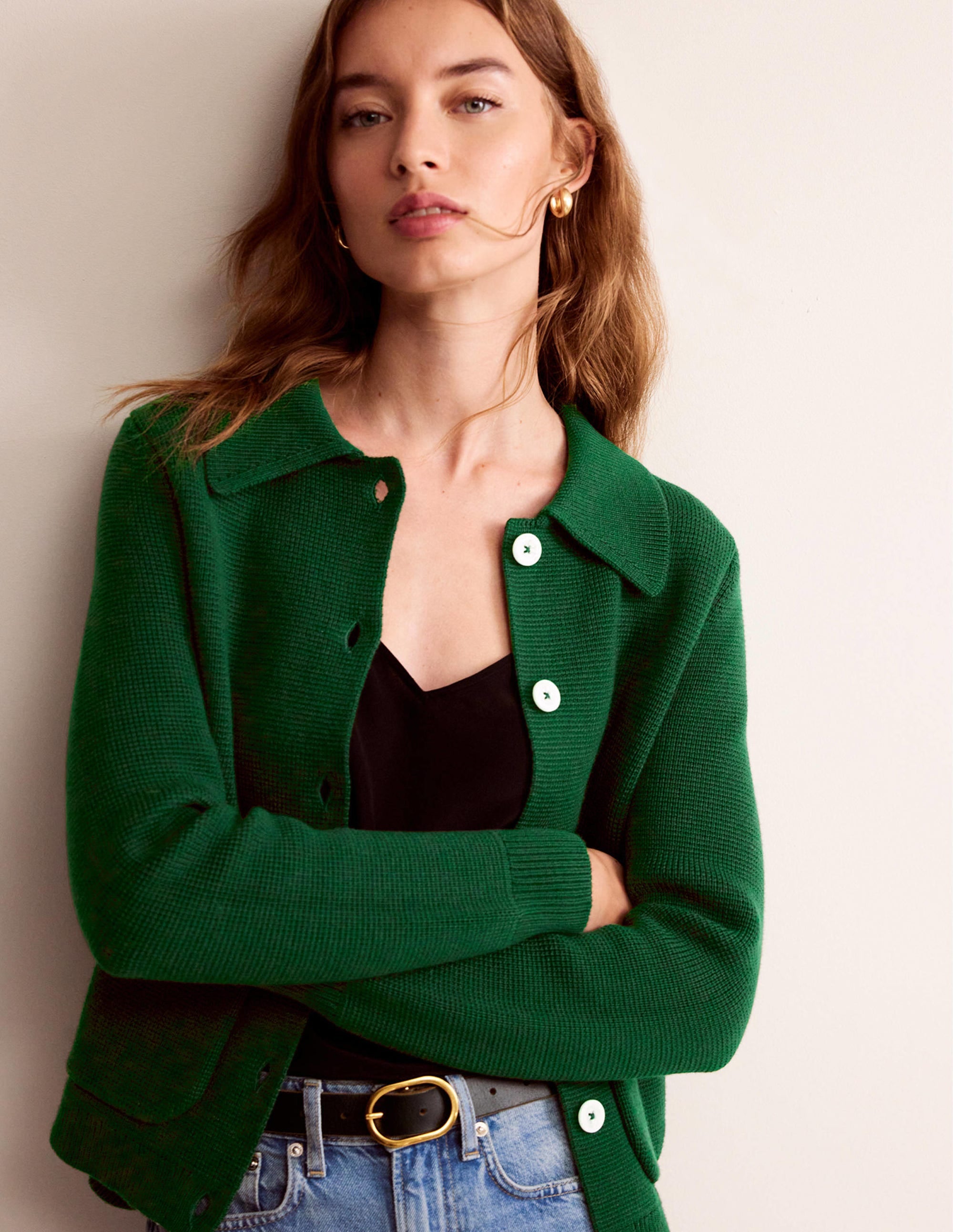 Emily Wool Blend Cardigan-Hunter Green - Image 1