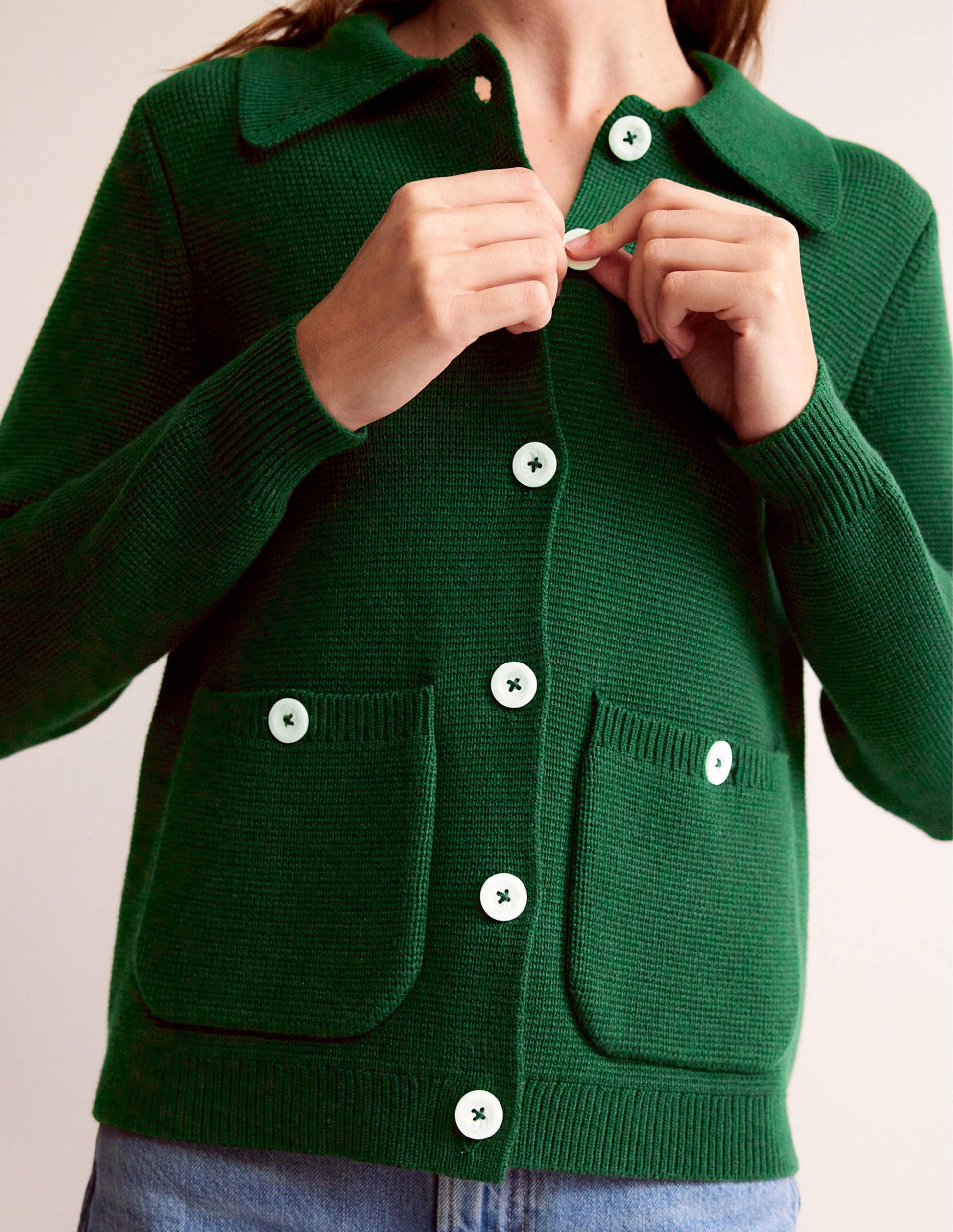 Emily Wool Blend Cardigan-Hunter Green-2