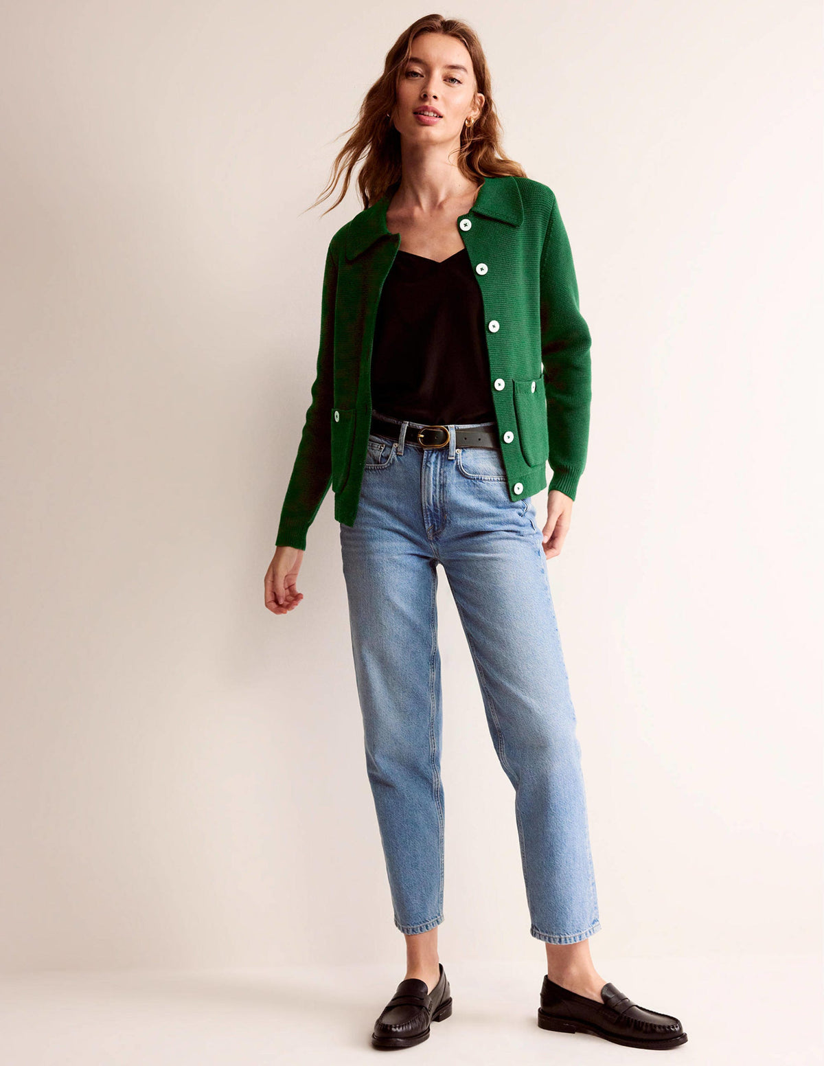 Emily Wool Blend Cardigan-Hunter Green - Image 4