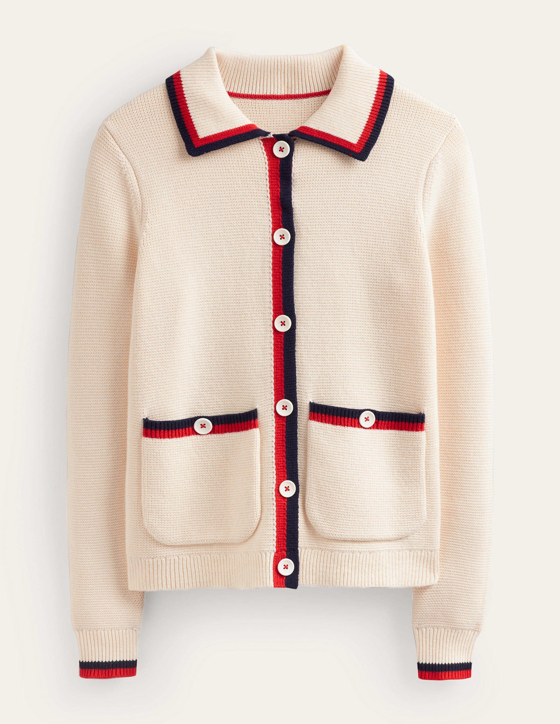 Emily Wool Blend Cardigan-Warm Ivory, Hot Pepper Tipping-5