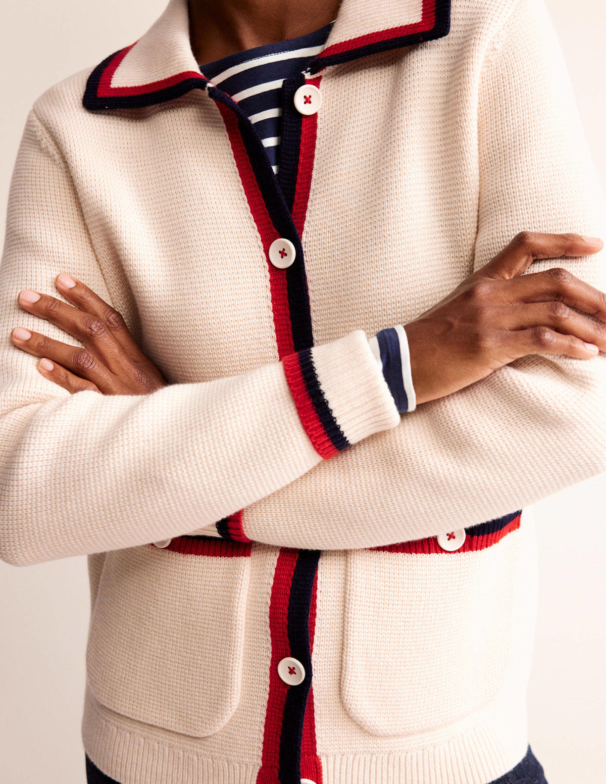 Emily Wool Blend Cardigan-Warm Ivory, Hot Pepper Tipping-2