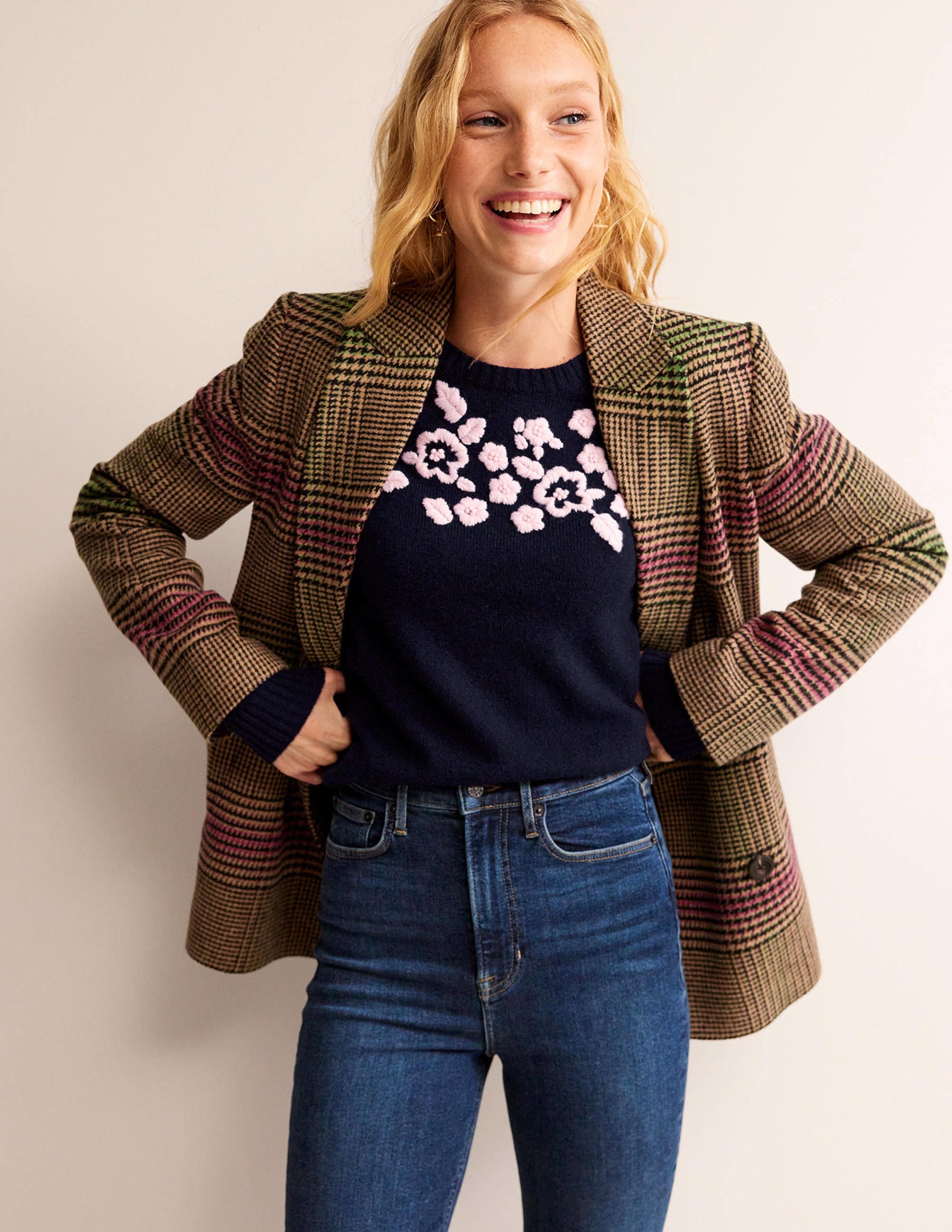 Embroidered Crew-Neck Sweater-Navy - Image 1