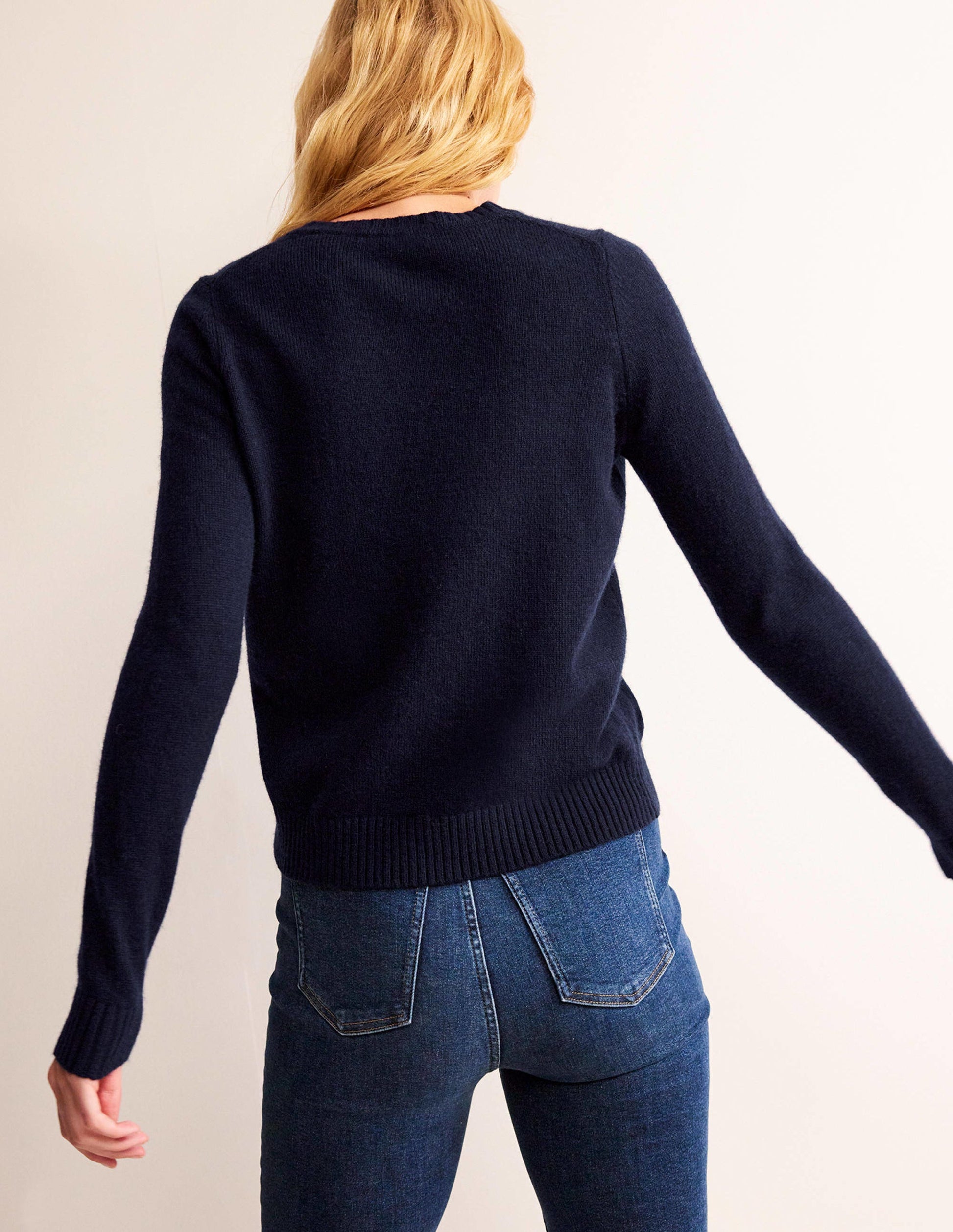 Embroidered Crew-Neck Sweater-Navy-3