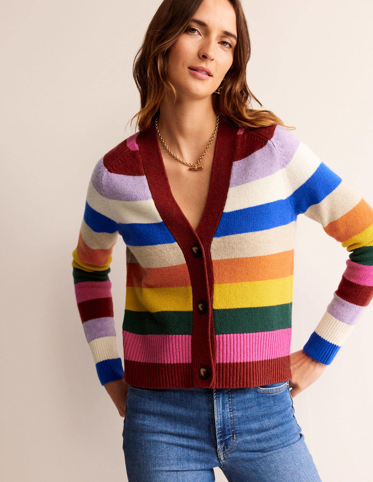 Olivia Merino Cardigan-Rainbow Multi - Image 1