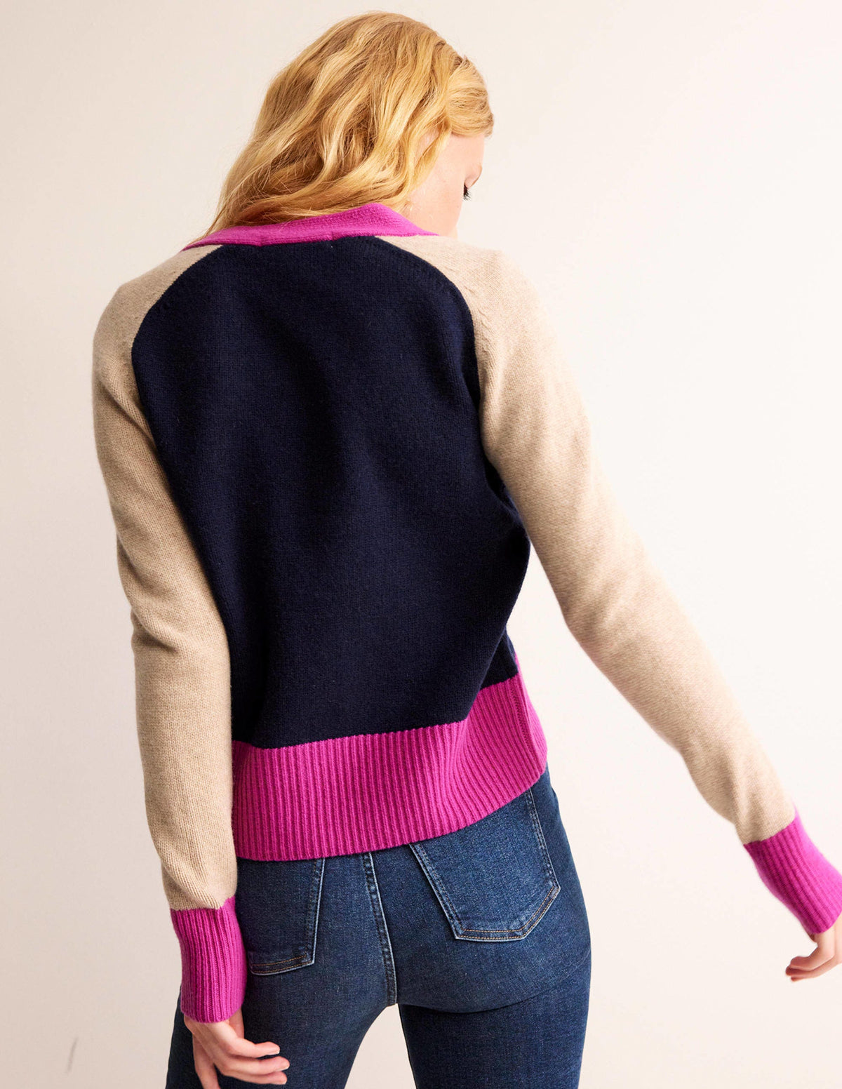 Olivia Merino Cardigan-French Navy Colourblock-3
