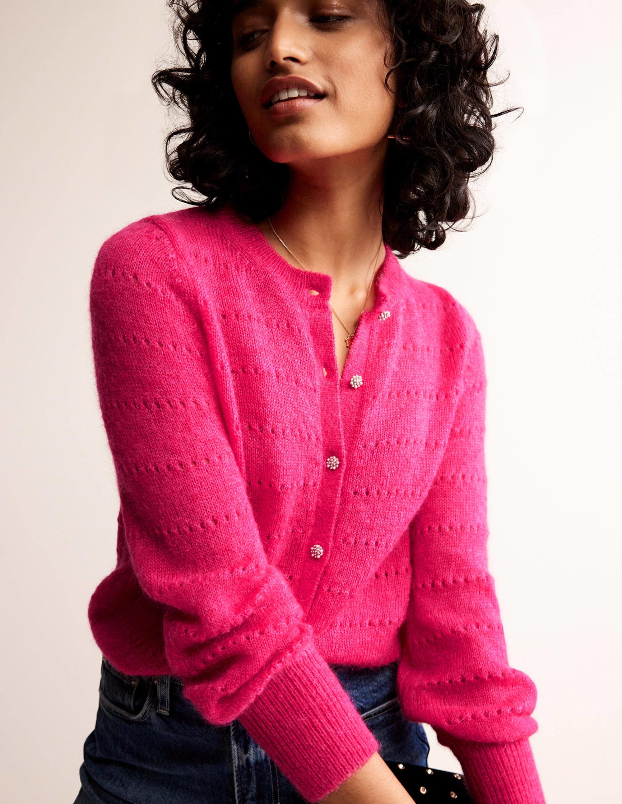 Fluffy Textured Cardigan-Vibrant Pink - Image 1