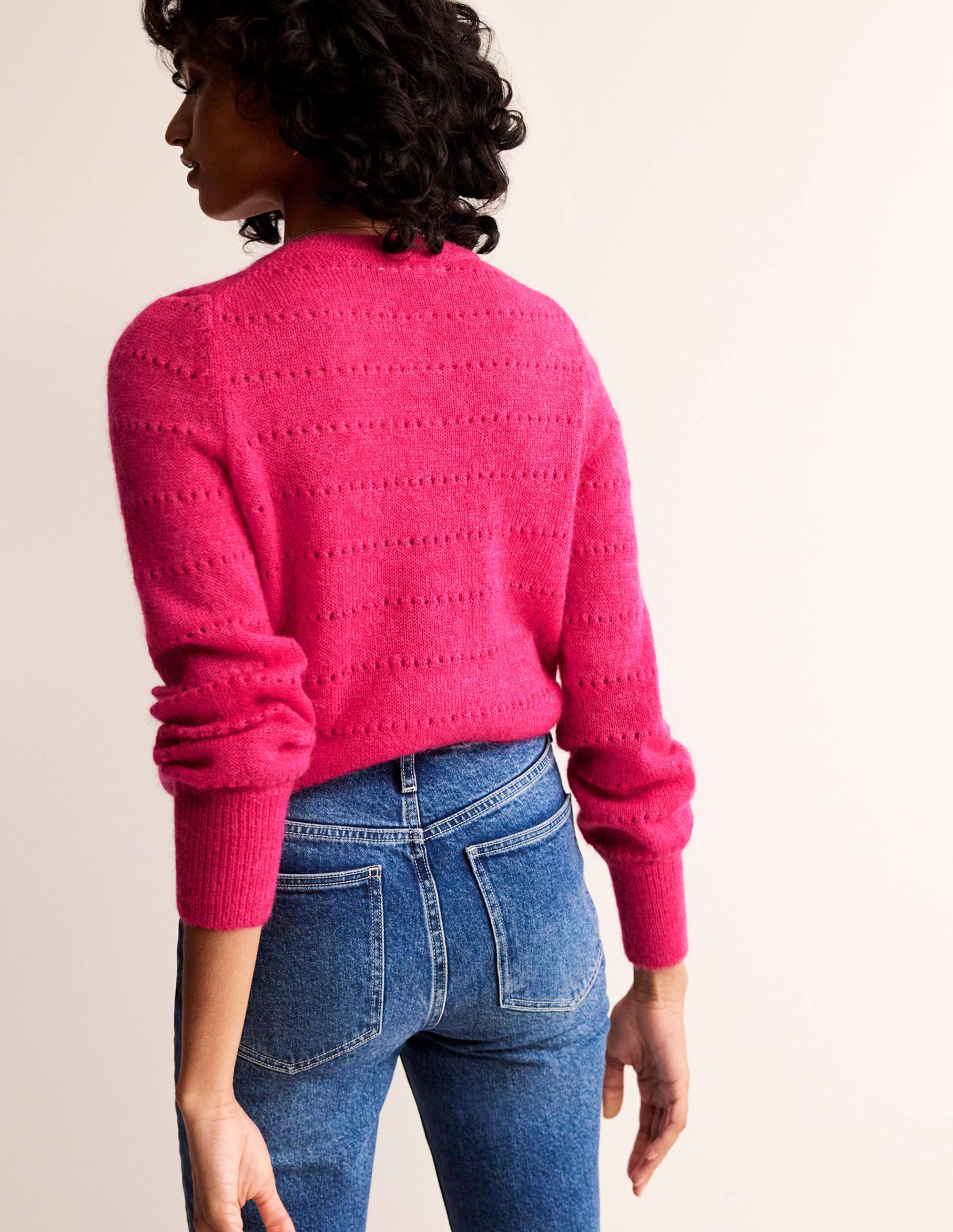 Fluffy Textured Cardigan-Vibrant Pink - Image 3