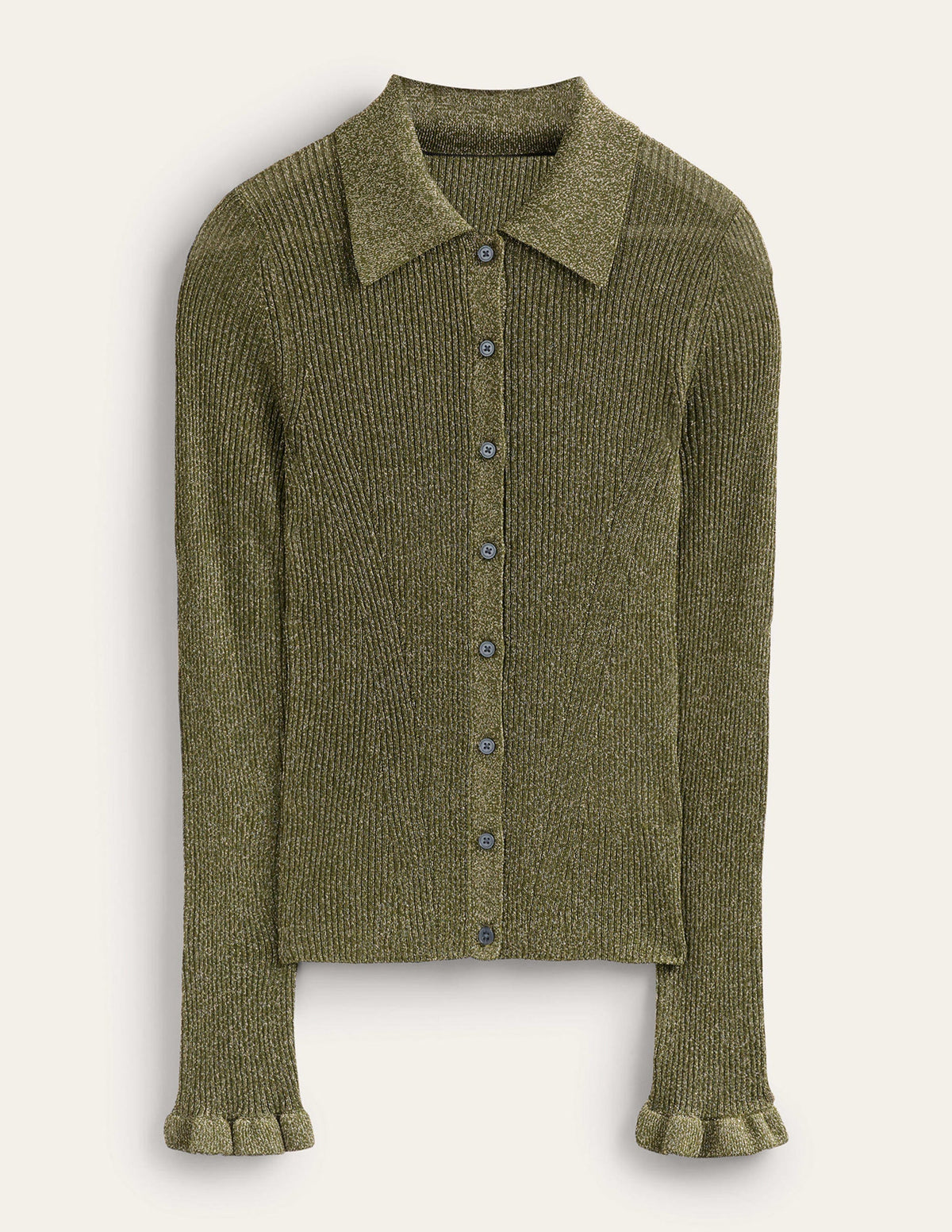 Sparkle-Rib Collared Cardigan-Olive Metallic - Image 5