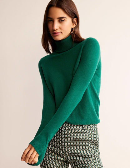 Eva Cashmere Roll-Neck Sweater-Deep Forest-1